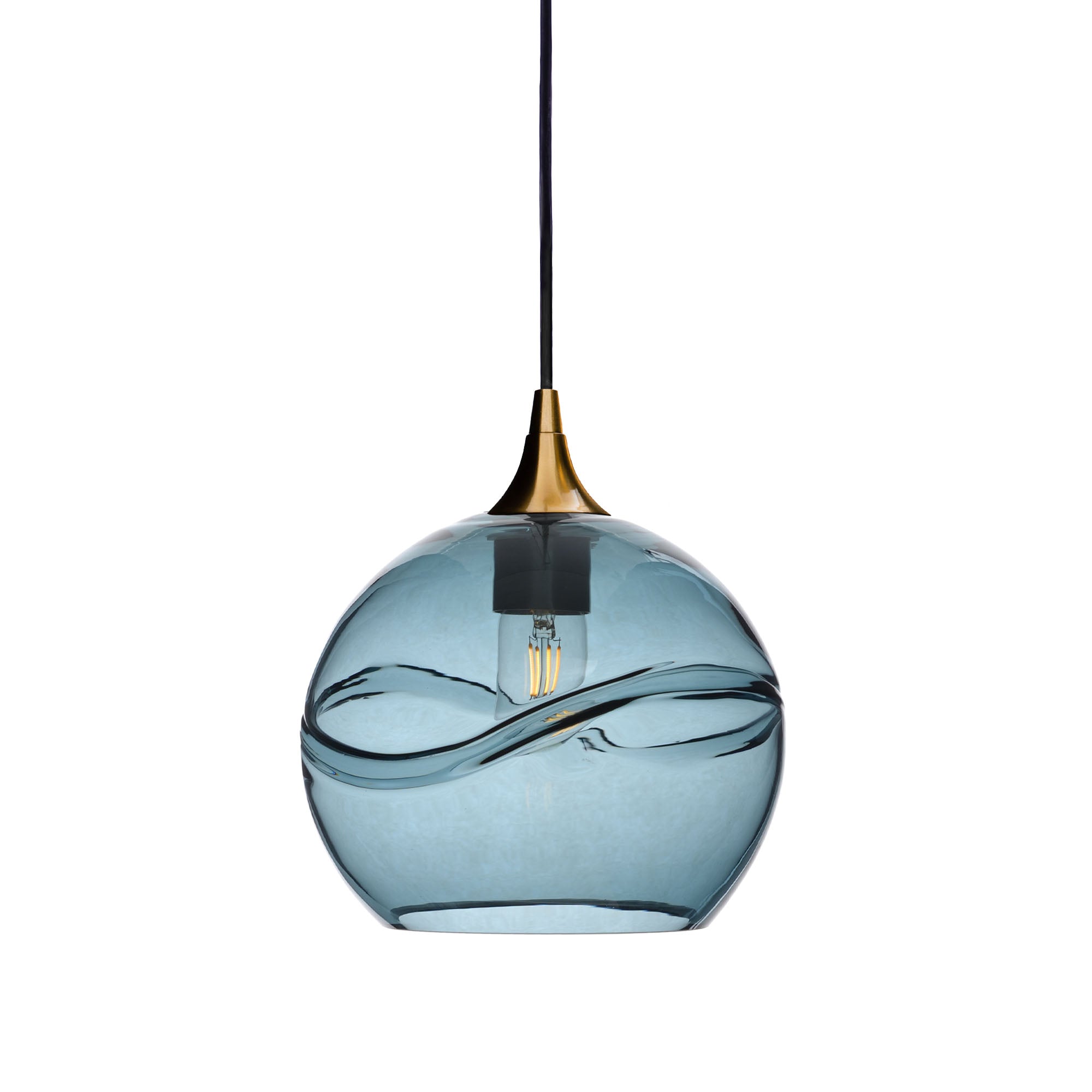 768 Single Pendant Light-Bicycle Glass Co-Polished Brass 15ft Cord + Track Mount-Swell-Slate Gray-Bicycle Glass Co