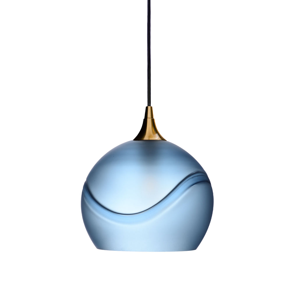 768 Single Pendant Light-Bicycle Glass Co-Polished Brass 15ft Cord + Track Mount-Glacial-Steel Blue-Bicycle Glass Co