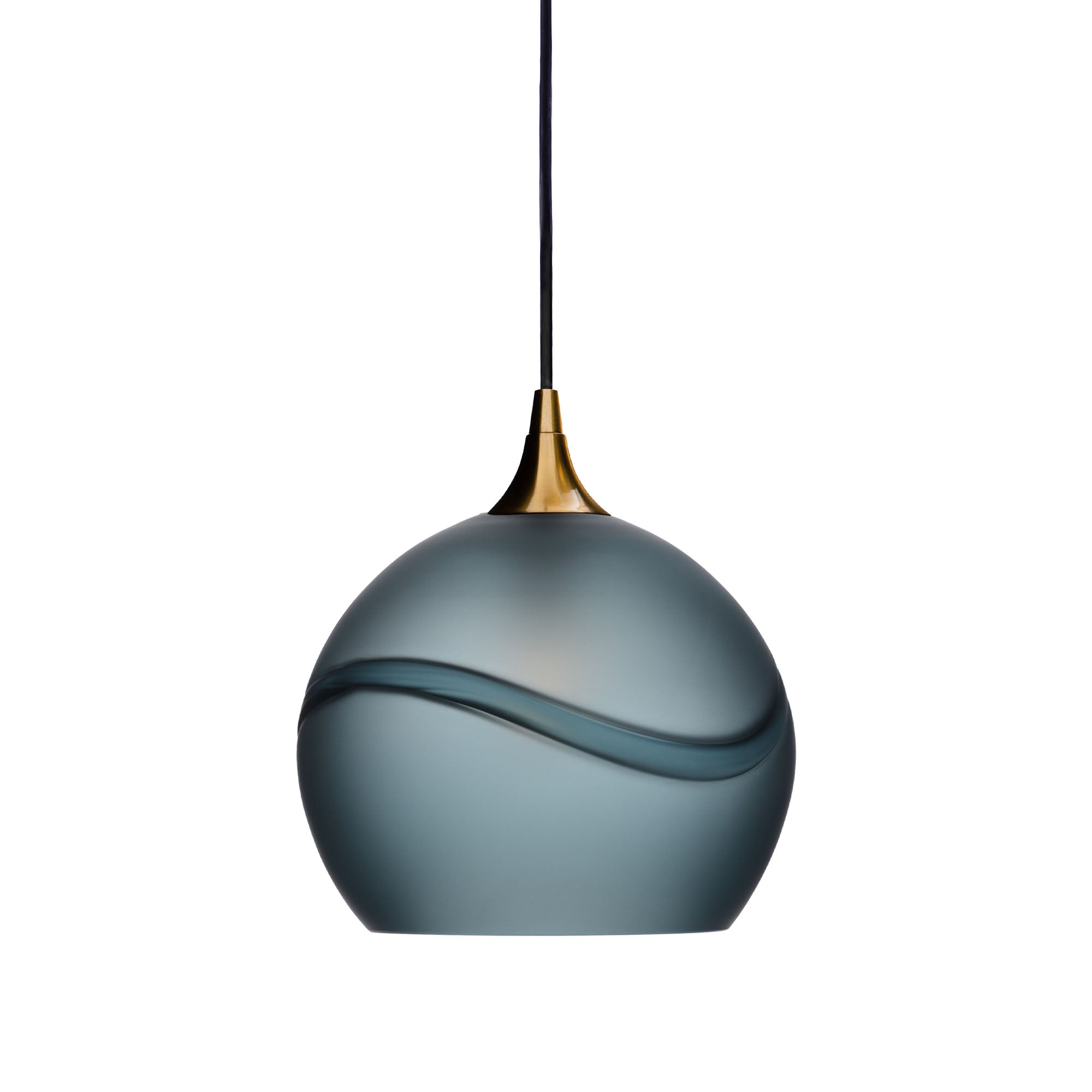 768 Single Pendant Light-Bicycle Glass Co-Polished Brass 15ft Cord + Track Mount-Glacial-Slate Gray-Bicycle Glass Co