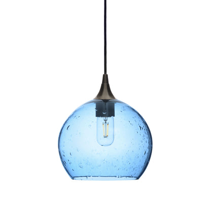 768 Single Pendant Light-Bicycle Glass Co-Antique Bronze 15ft Cord + Track Mount-Lunar-Steel Blue-Bicycle Glass Co