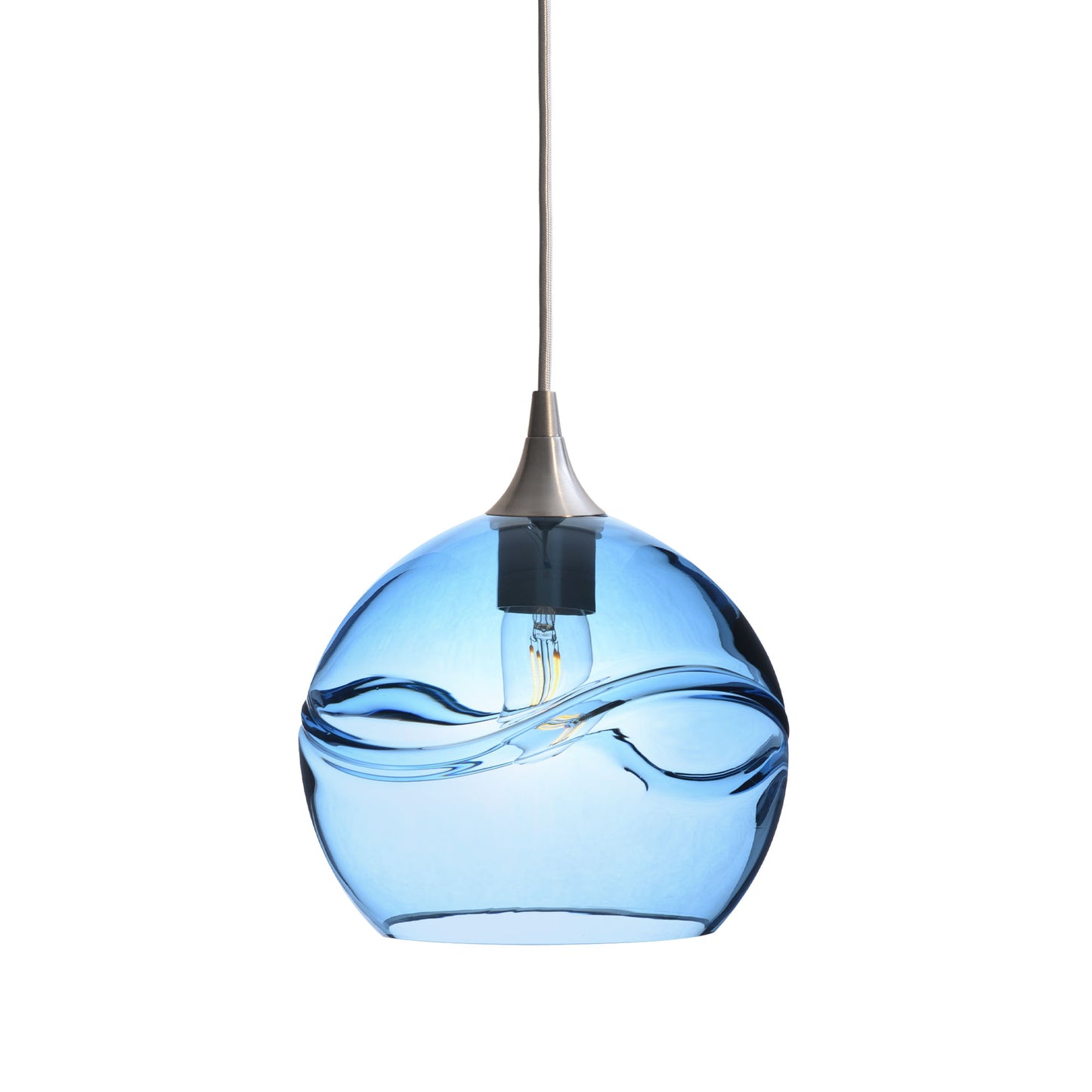 768 Single Pendant Light-Bicycle Glass Co-Brushed Nickel 15ft Cord + Track Mount-Swell-Steel Blue-Bicycle Glass Co