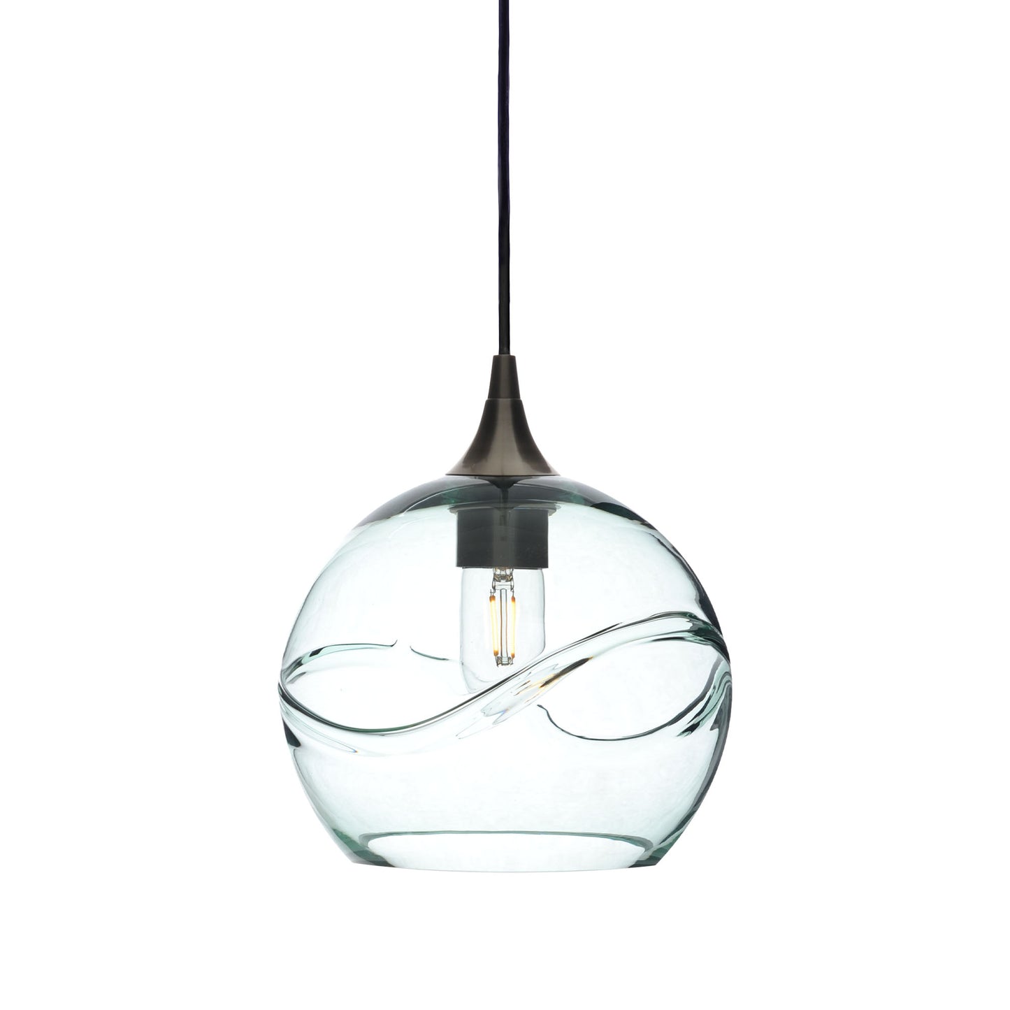 768 Single Pendant Light-Bicycle Glass Co-Antique Bronze 15ft Cord + Track Mount-Swell-Eco Clear-Bicycle Glass Co
