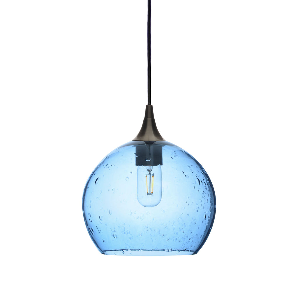 768 Single Pendant Light-Bicycle Glass Co-Antique Bronze 15ft Cord + Track Mount-Lunar-Steel Blue-Bicycle Glass Co