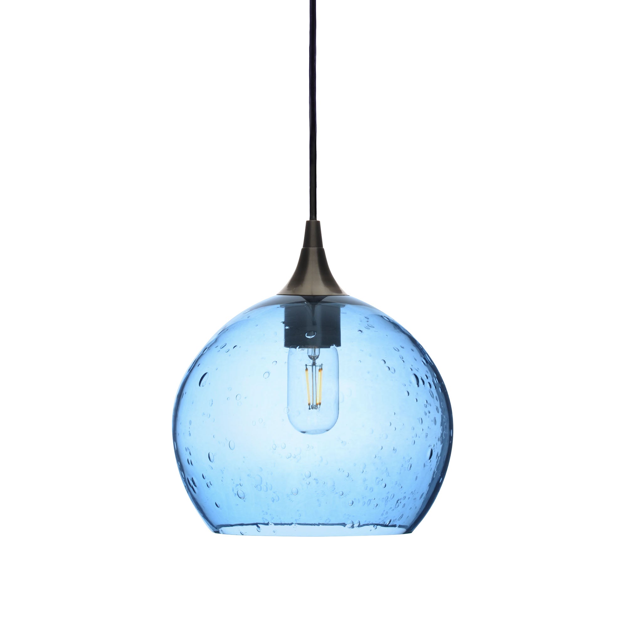 768 Single Pendant Light-Bicycle Glass Co-Antique Bronze 15ft Cord + Track Mount-Lunar-Steel Blue-Bicycle Glass Co