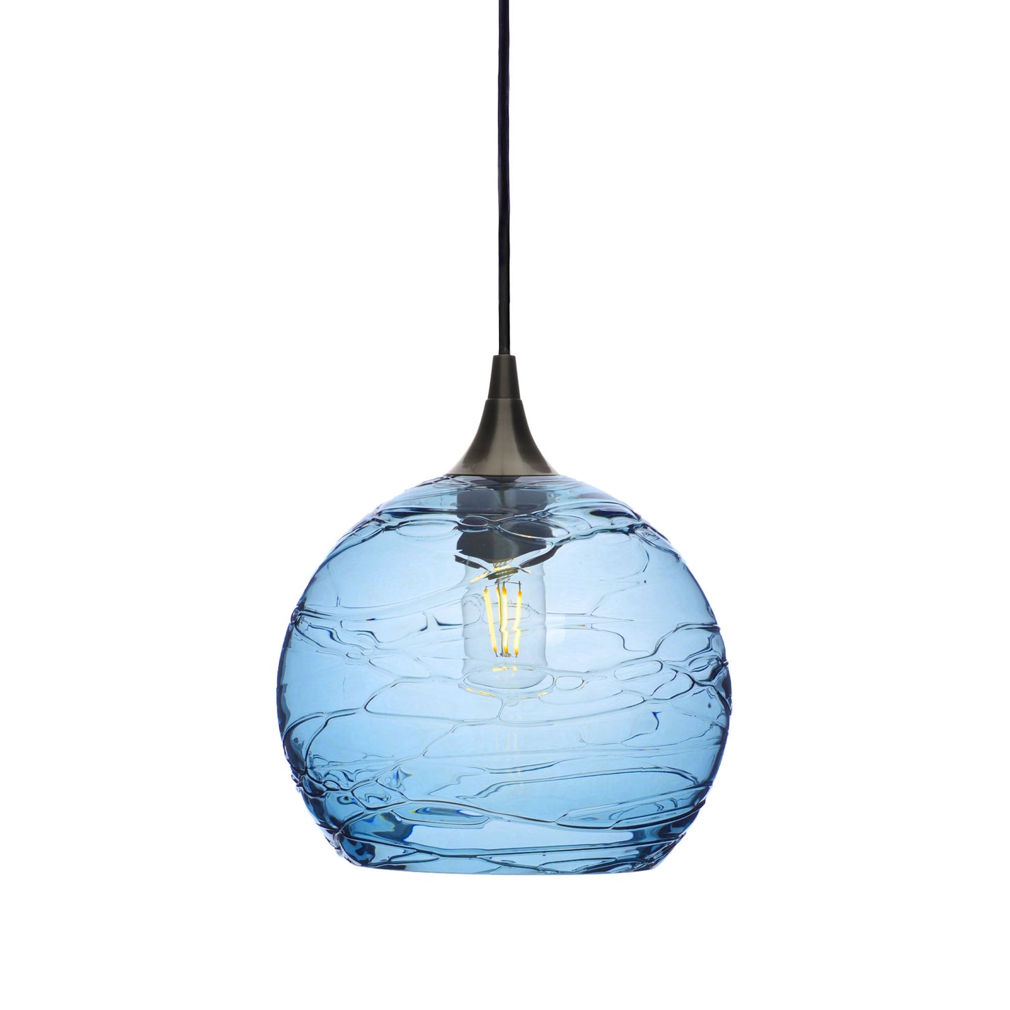 768 Single Pendant Light-Bicycle Glass Co-Antique Bronze 15ft Cord + Track Mount-Spun-Steel Blue-Bicycle Glass Co