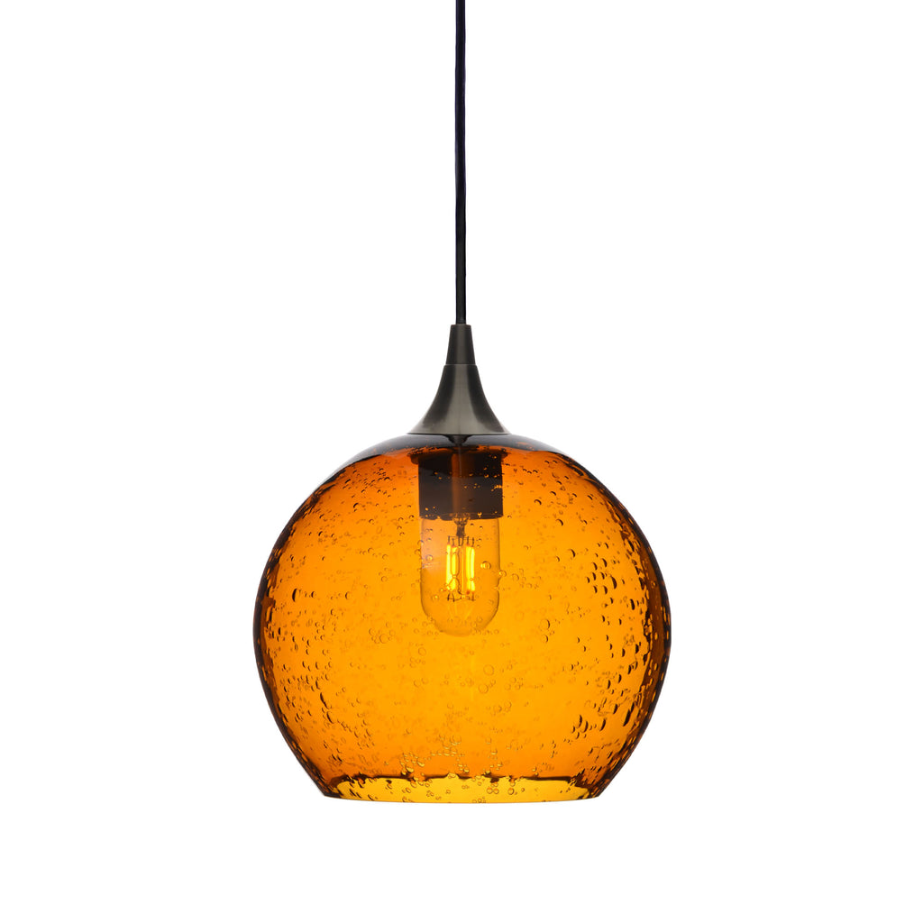 768 Single Pendant Light-Bicycle Glass Co-Antique Bronze 15ft Cord + Track Mount-Lunar-Golden Amber-Bicycle Glass Co