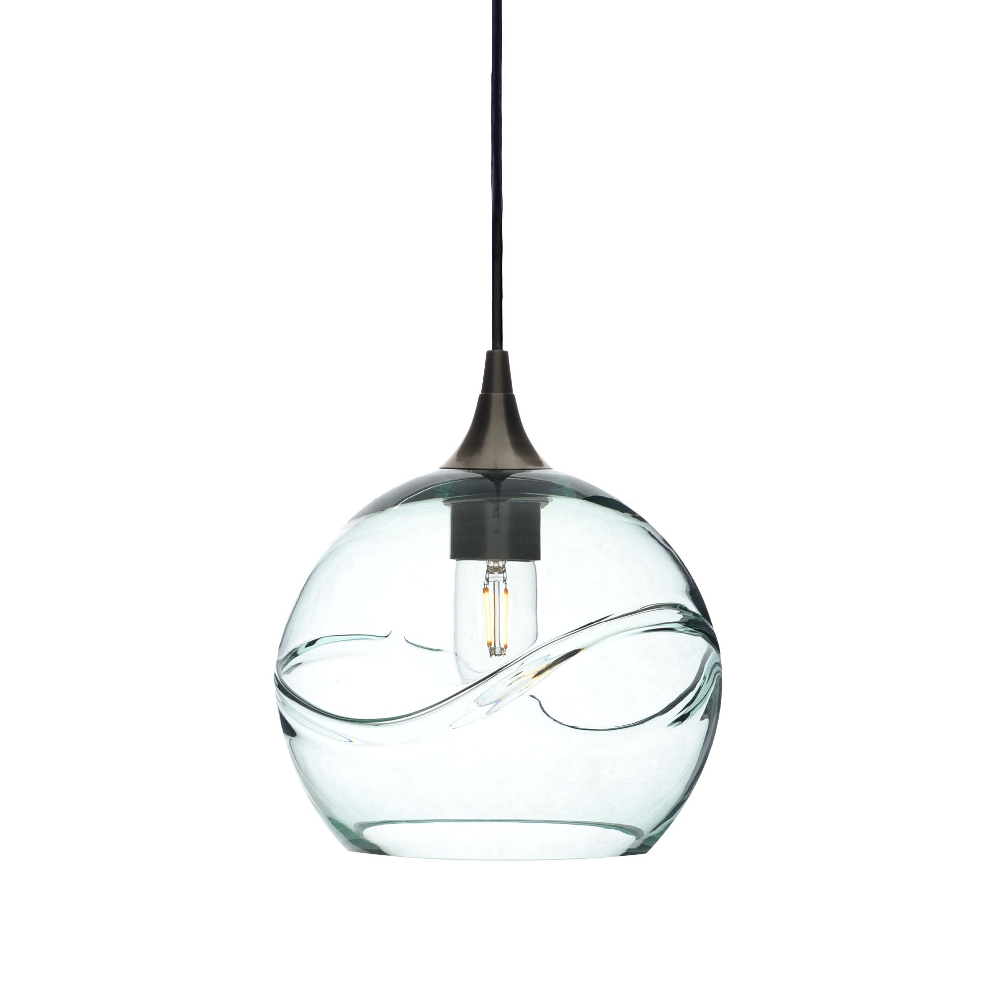 768 Single Pendant Light-Bicycle Glass Co-Antique Bronze 15ft Cord + Track Mount-Swell-Eco Clear-Bicycle Glass Co