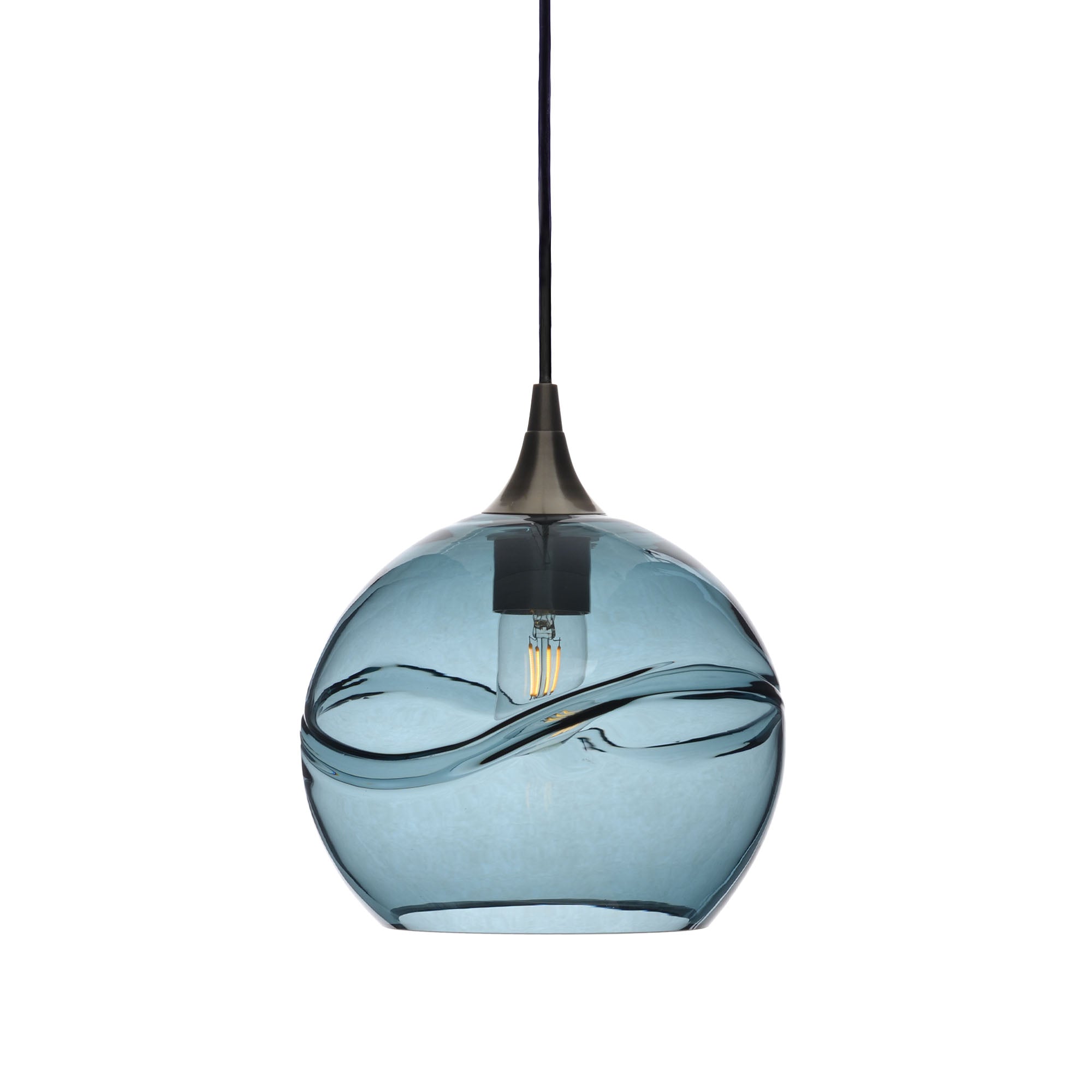 768 Single Pendant Light-Bicycle Glass Co-Antique Bronze 15ft Cord + Track Mount-Swell-Slate Gray-Bicycle Glass Co