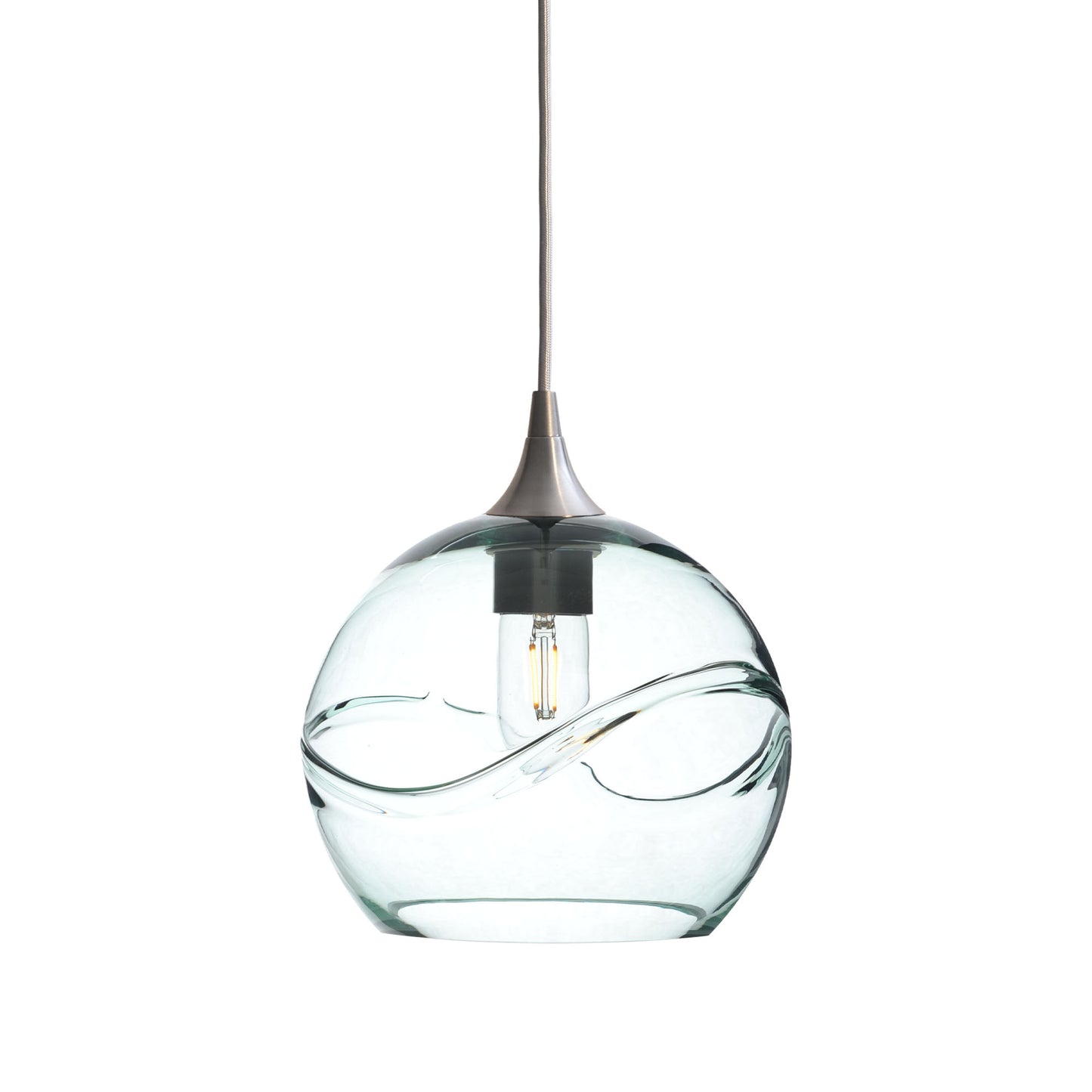 768 Single Pendant Light-Bicycle Glass Co-Brushed Nickel 15ft Cord + Track Mount-Swell-Eco Clear-Bicycle Glass Co