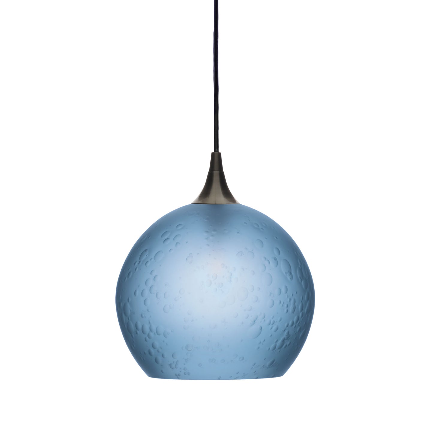 768 Single Pendant Light-Bicycle Glass Co-Antique Bronze 15ft Cord + Track Mount-Celestial-Steel Blue-Bicycle Glass Co