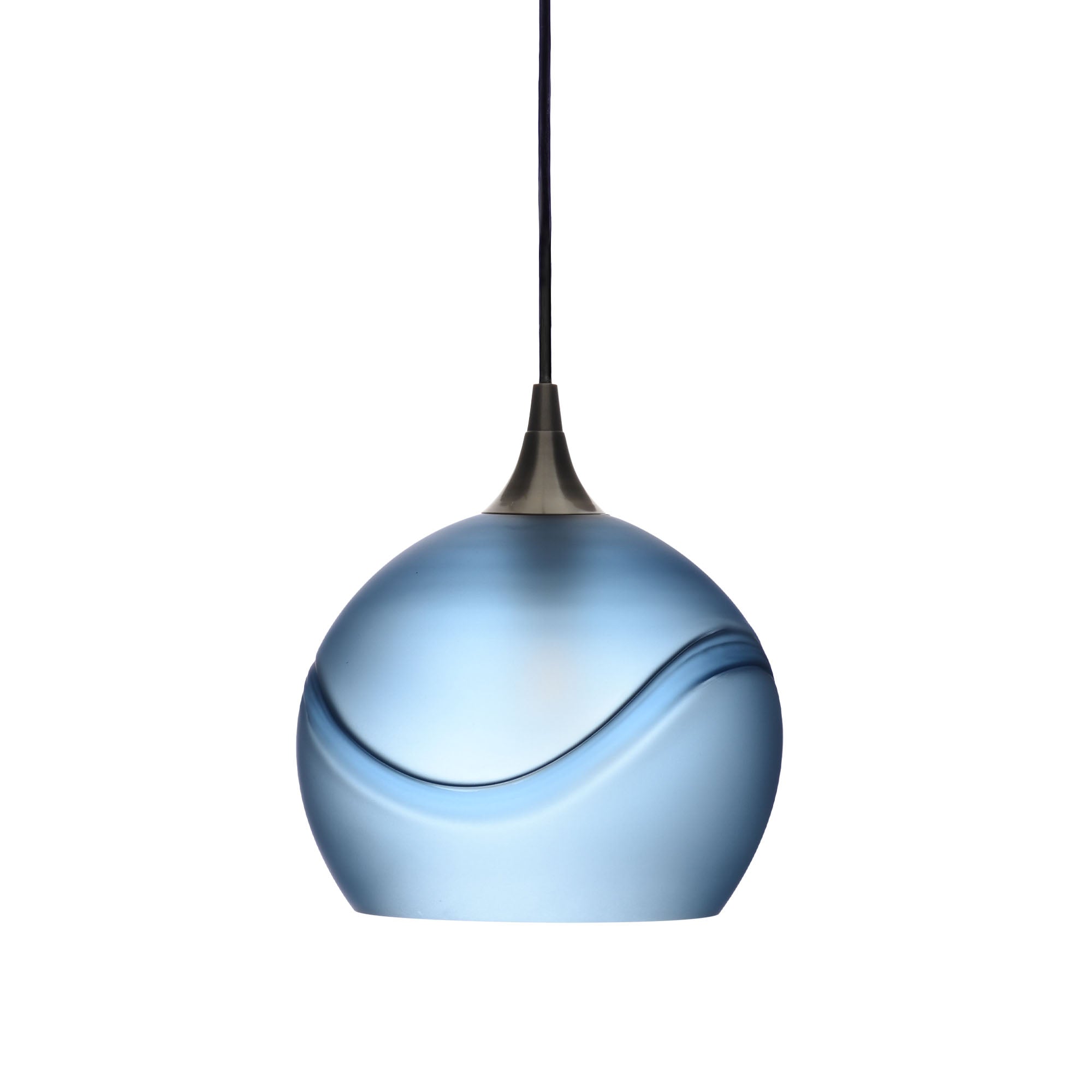 768 Single Pendant Light-Bicycle Glass Co-Antique Bronze 15ft Cord + Track Mount-Glacial-Steel Blue-Bicycle Glass Co