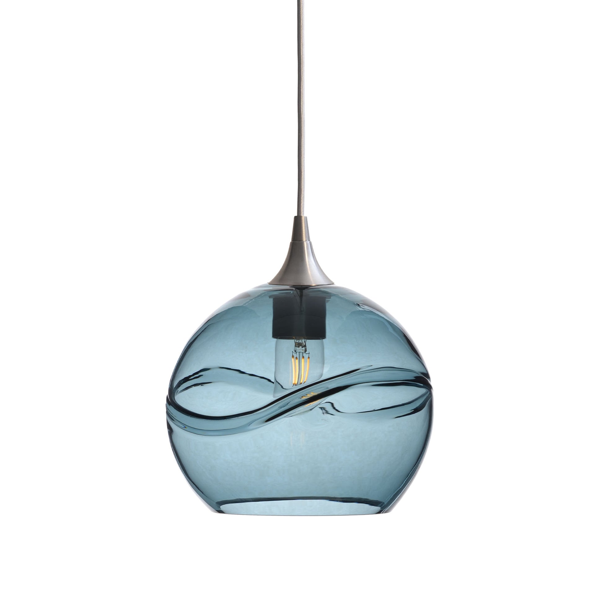 768 Single Pendant Light-Bicycle Glass Co-Brushed Nickel 15ft Cord + Track Mount-Swell-Slate Gray-Bicycle Glass Co