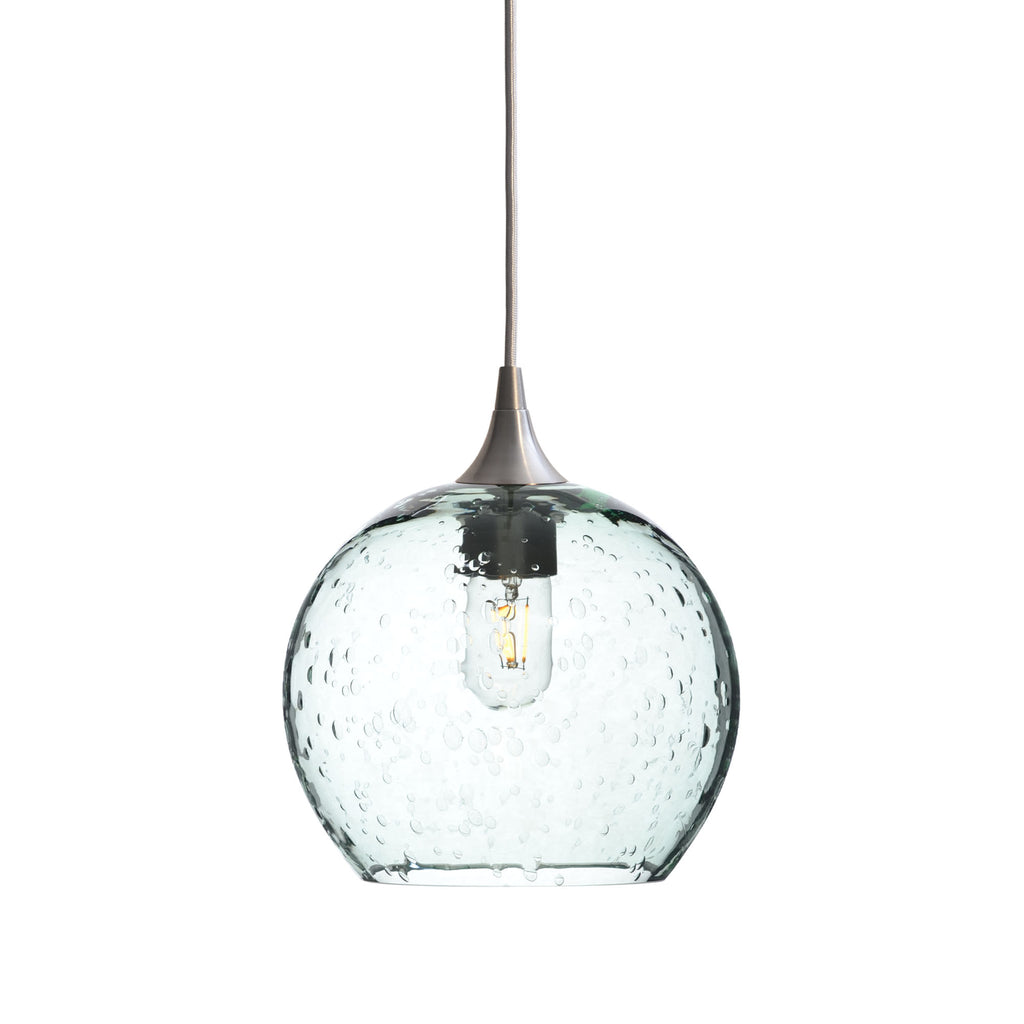 768 Single Pendant Light-Bicycle Glass Co-Brushed Nickel 15ft Cord + Track Mount-Lunar-Eco Clear-Bicycle Glass Co
