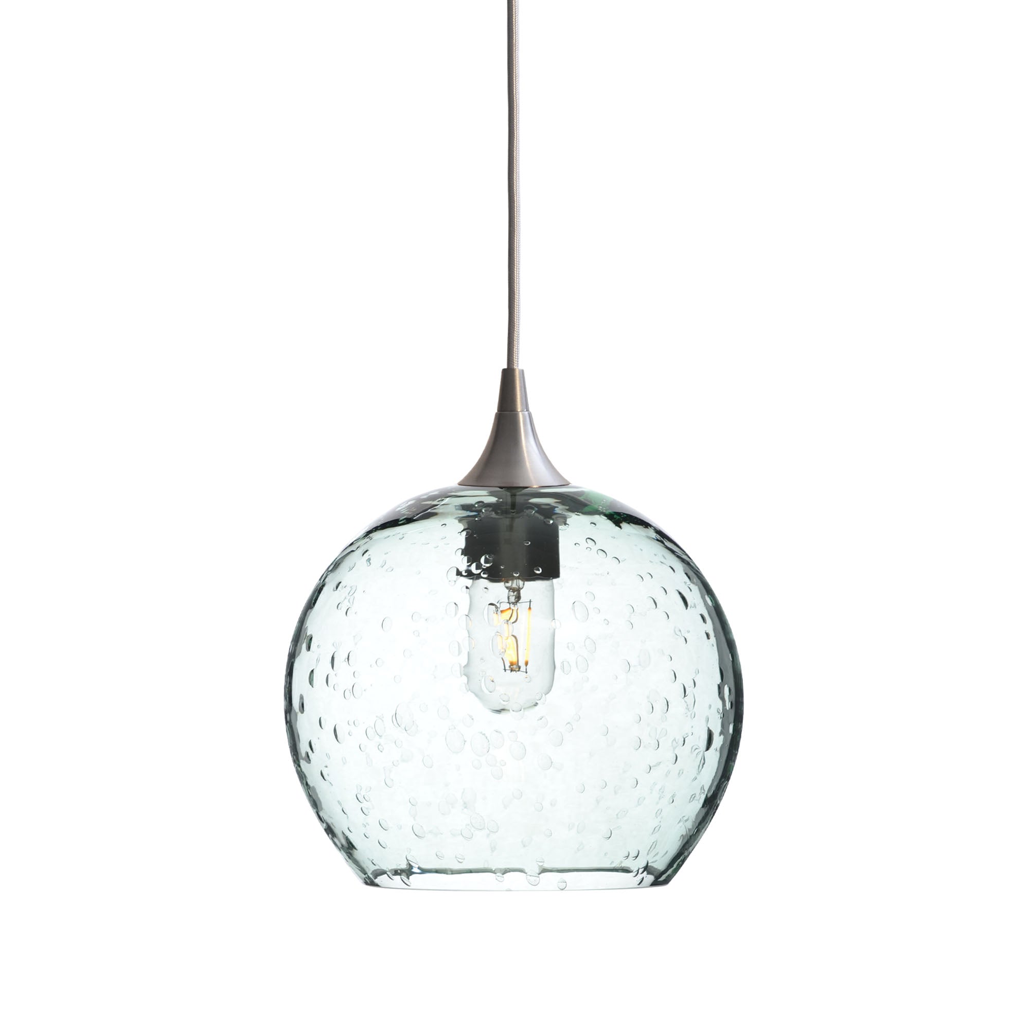 768 Single Pendant Light-Bicycle Glass Co-Brushed Nickel 15ft Cord + Track Mount-Lunar-Eco Clear-Bicycle Glass Co