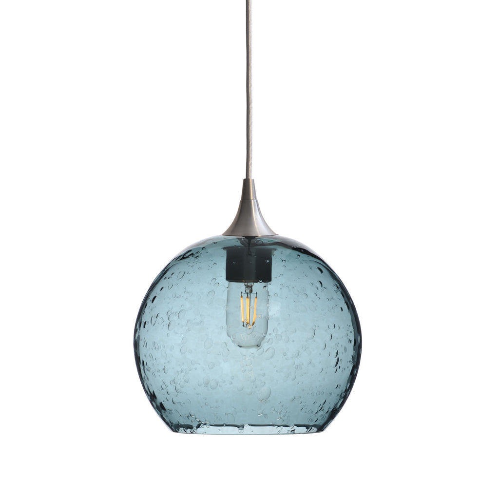 768 Single Pendant Light-Bicycle Glass Co-Brushed Nickel 15ft Cord + Track Mount-Lunar-Slate Gray-Bicycle Glass Co