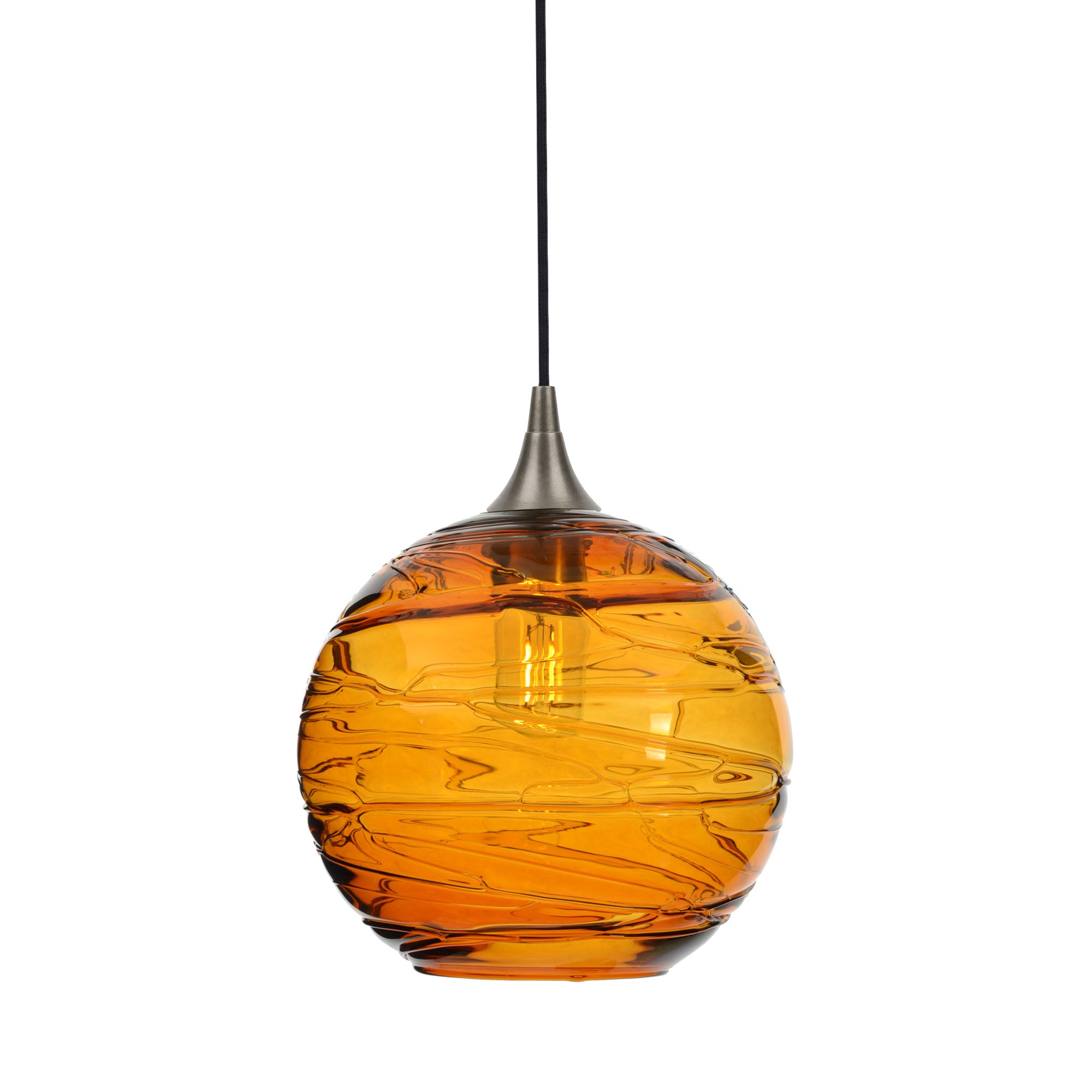 768 Single Pendant Light-Bicycle Glass Co-Antique Bronze - 4ft Cord-Spun-Golden Amber-Bicycle Glass Co