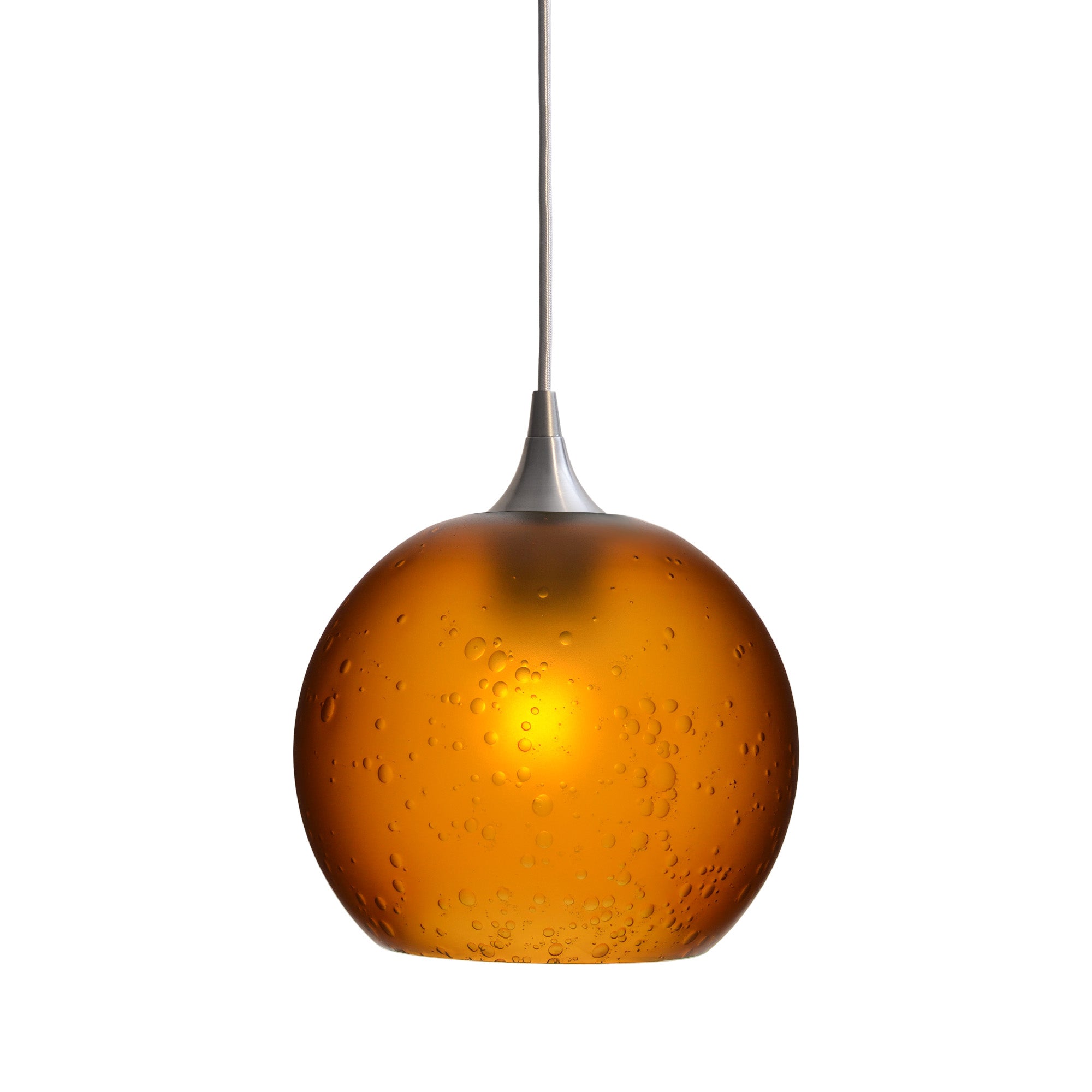 768 Single Pendant Light-Bicycle Glass Co-Brushed Nickel - 4ft Cord-Celestial-Golden Amber-Bicycle Glass Co