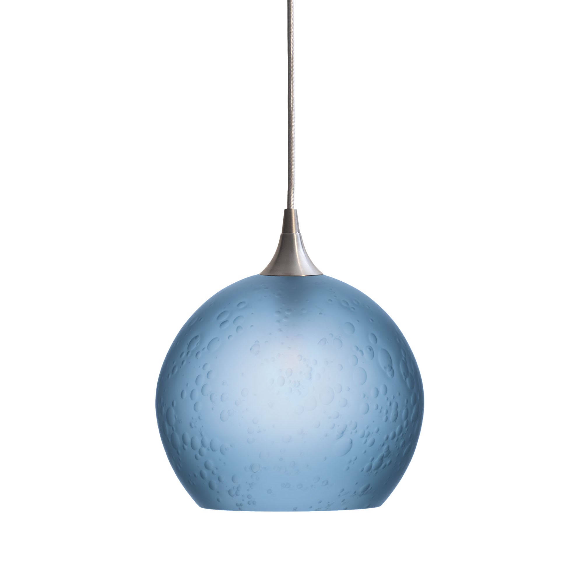 768 Single Pendant Light-Bicycle Glass Co-Brushed Nickel - 4ft Cord-Celestial-Steel Blue-Bicycle Glass Co