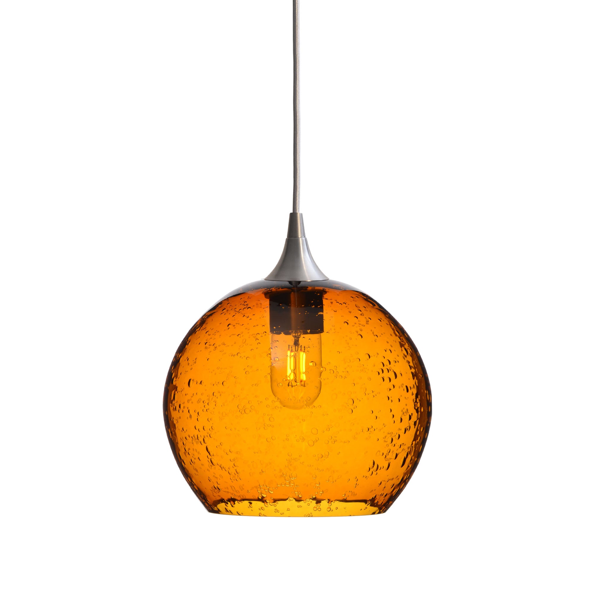 768 Single Pendant Light-Bicycle Glass Co-Brushed Nickel - 4ft Cord-Lunar-Golden Amber-Bicycle Glass Co