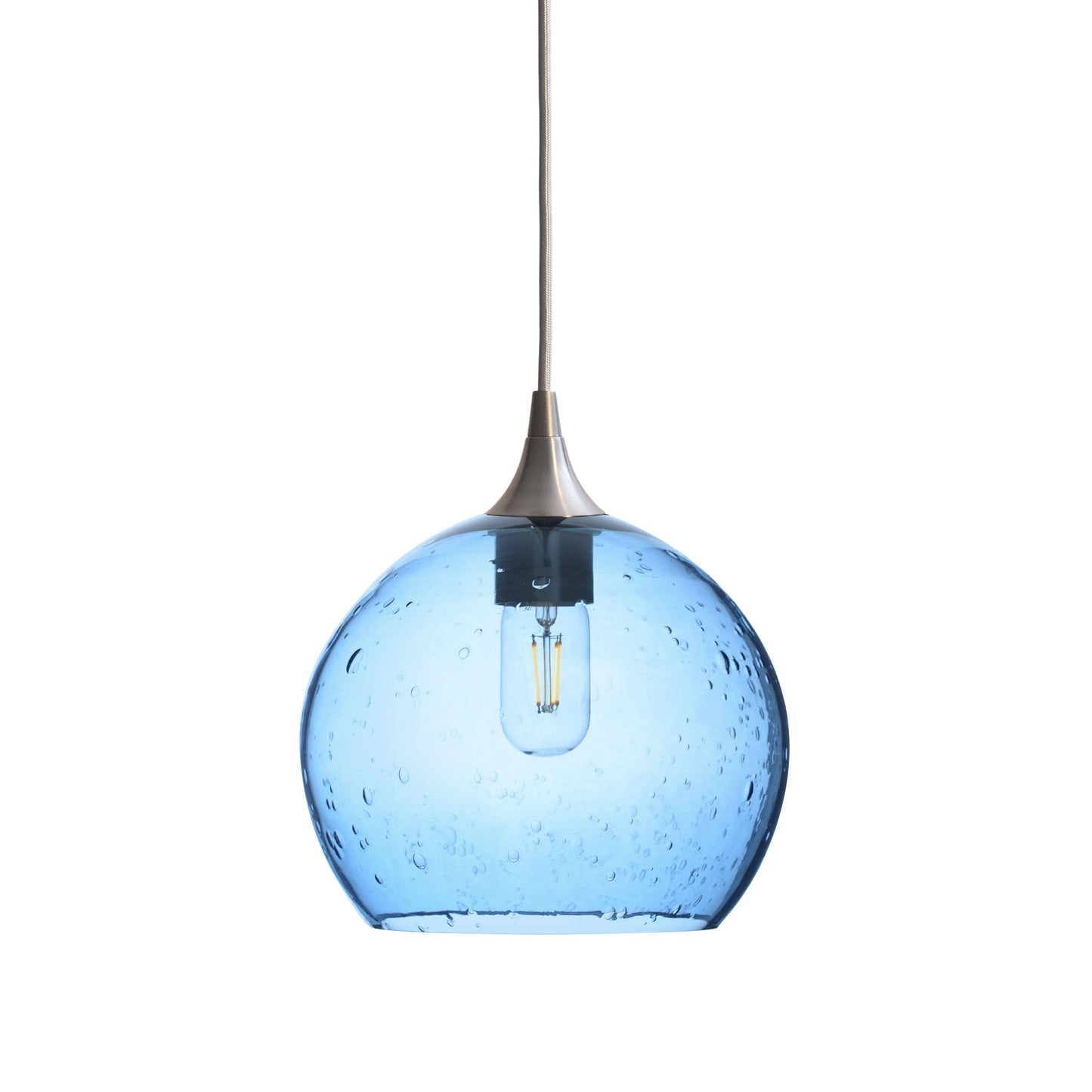 768 Single Pendant Light-Bicycle Glass Co-Brushed Nickel - 4ft Cord-Lunar-Steel Blue-Bicycle Glass Co