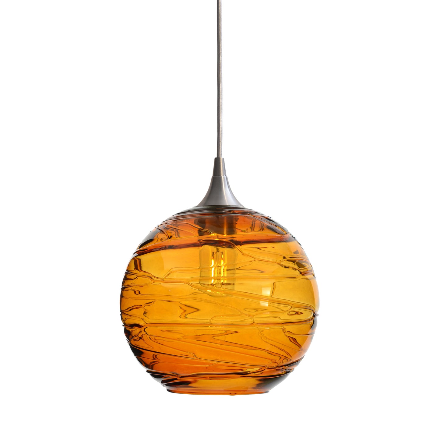 768 Single Pendant Light-Bicycle Glass Co-Brushed Nickel - 4ft Cord-Spun-Golden Amber-Bicycle Glass Co