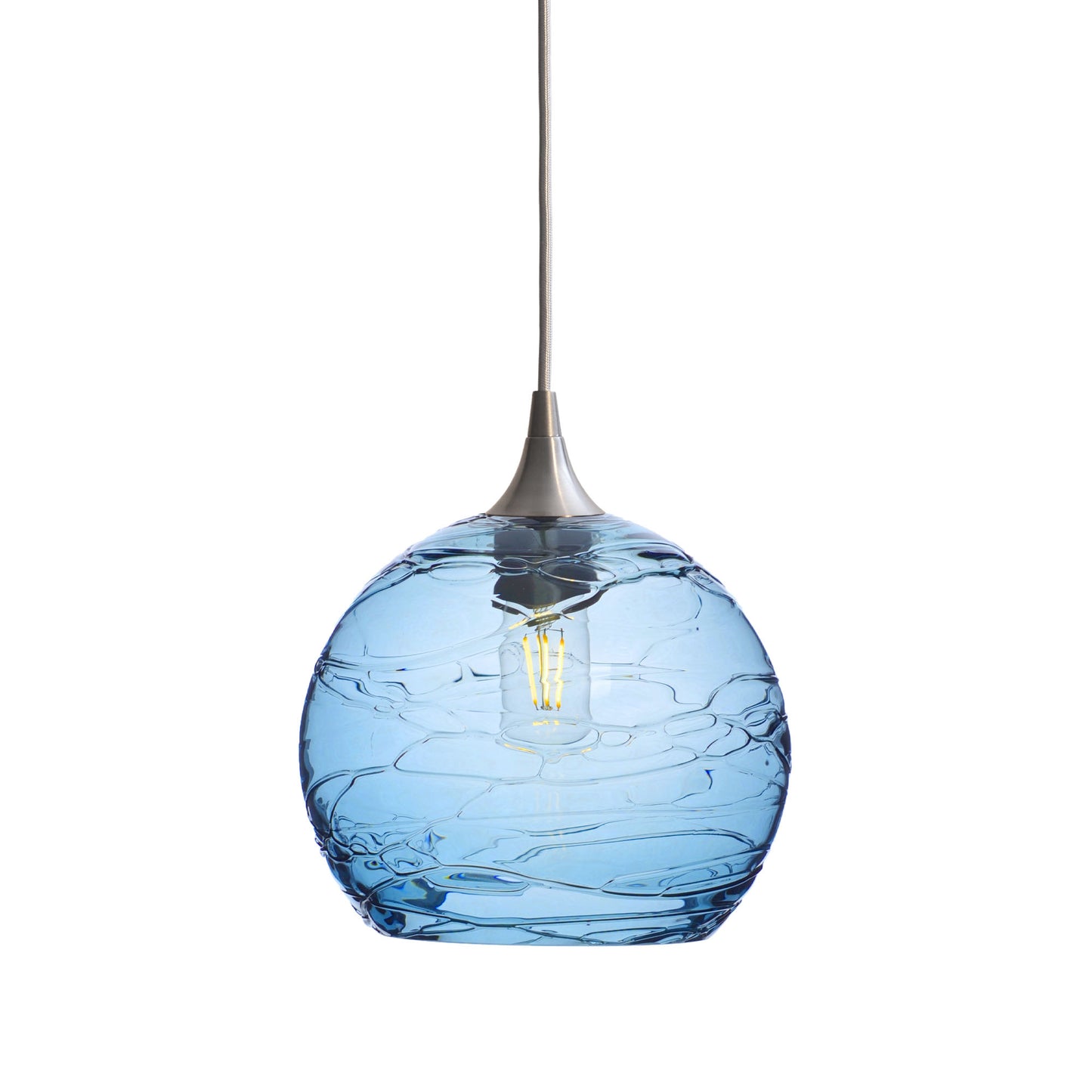768 Single Pendant Light-Bicycle Glass Co-Brushed Nickel - 4ft Cord-Spun-Steel Blue-Bicycle Glass Co