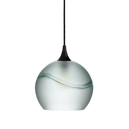 768 Single Pendant Light-Bicycle Glass Co-Matte Black 15ft Cord + Track Mount-Glacial-Eco Clear-Bicycle Glass Co