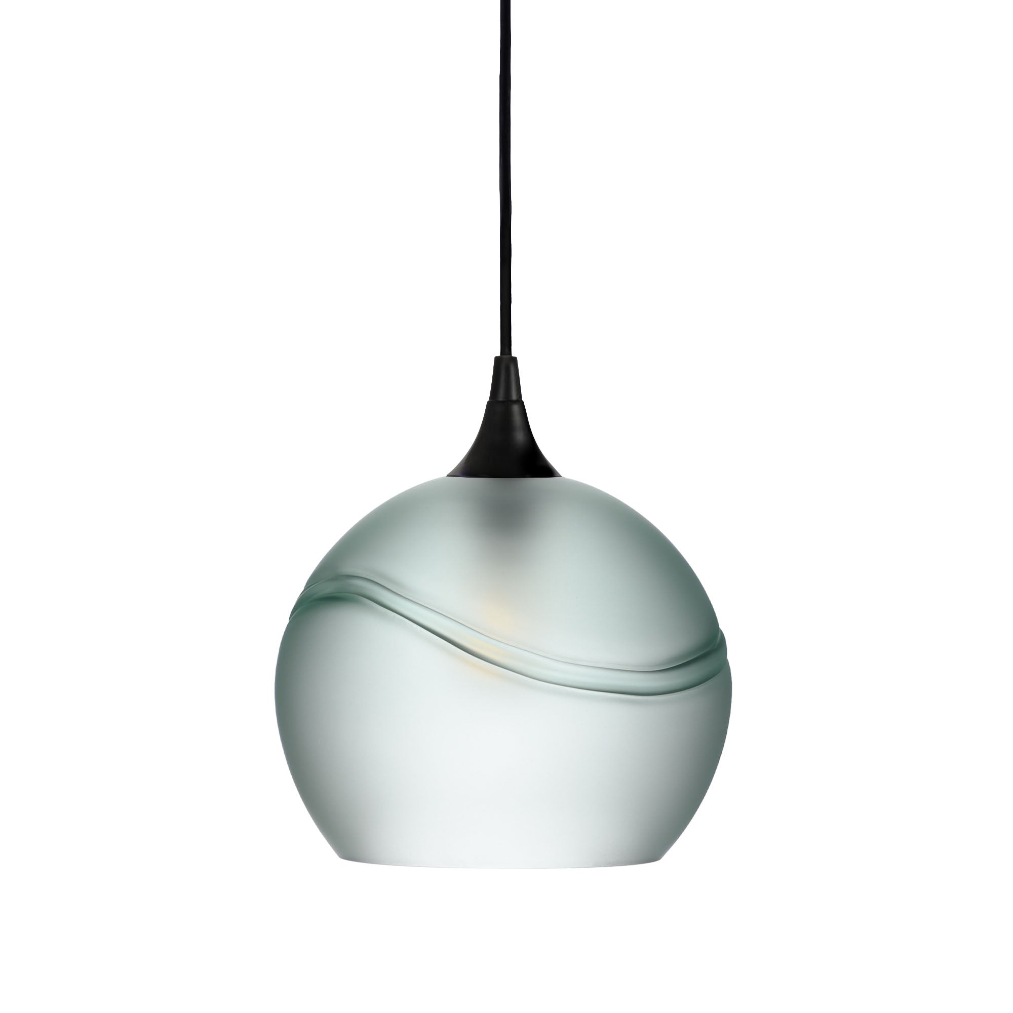 768 Single Pendant Light-Bicycle Glass Co-Matte Black 15ft Cord + Track Mount-Glacial-Eco Clear-Bicycle Glass Co