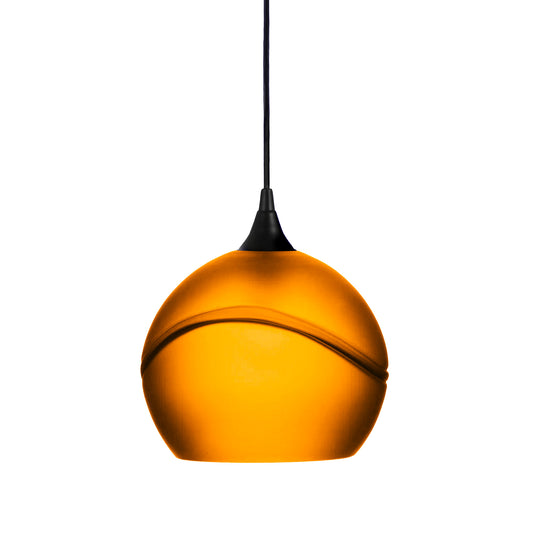 768 Single Pendant Light-Bicycle Glass Co-Matte Black - 4ft Cord-Glacial-Golden Amber-Bicycle Glass Co