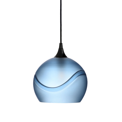 768 Single Pendant Light-Bicycle Glass Co-Matte Black 15ft Cord + Track Mount-Glacial-Steel Blue-Bicycle Glass Co