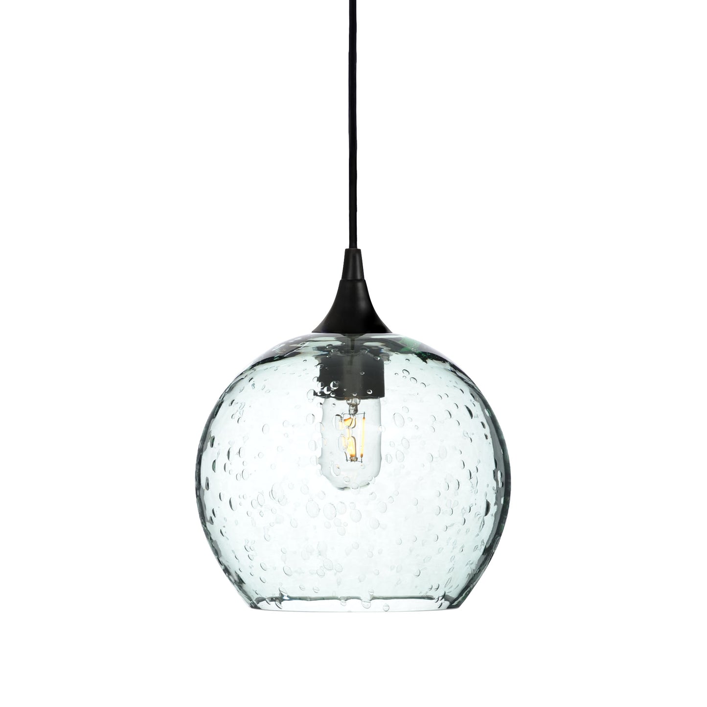 768 Single Pendant Light-Bicycle Glass Co-Matte Black 15ft Cord + Track Mount-Lunar-Eco Clear-Bicycle Glass Co