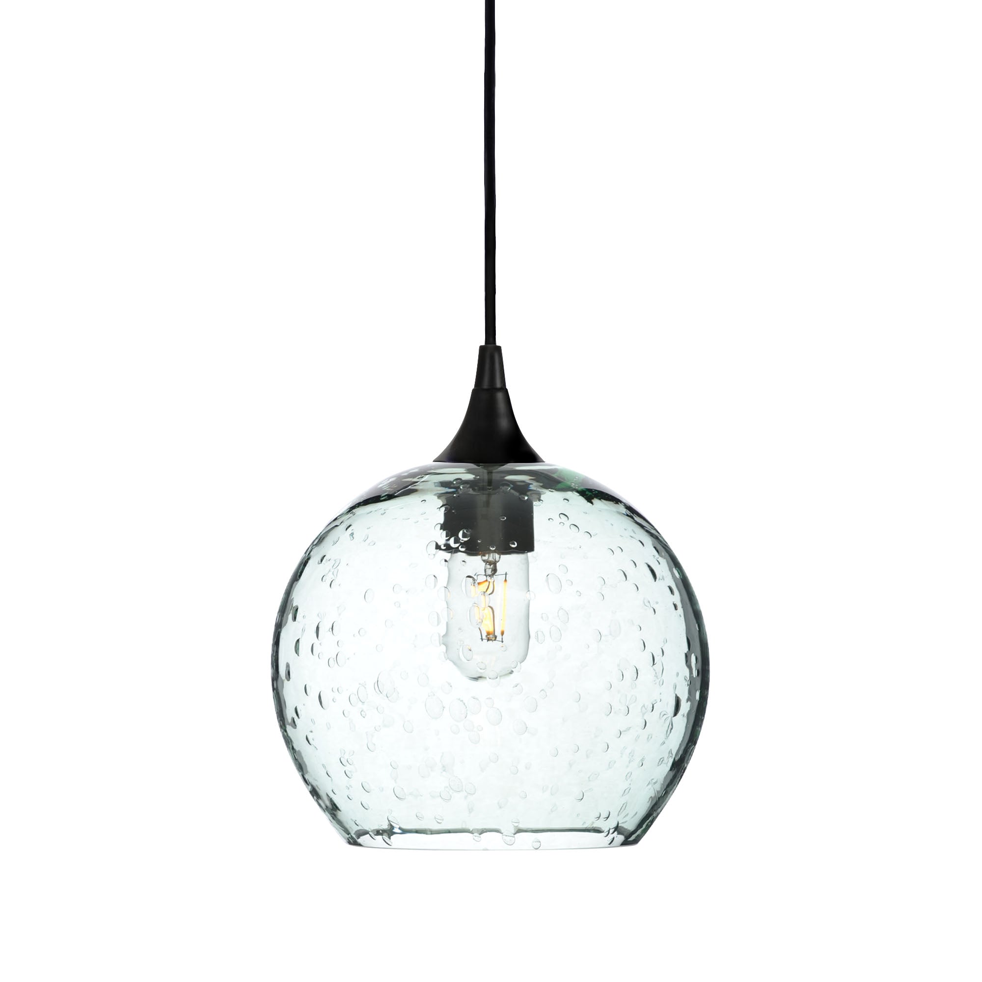 768 Single Pendant Light-Bicycle Glass Co-Matte Black 15ft Cord + Track Mount-Lunar-Eco Clear-Bicycle Glass Co