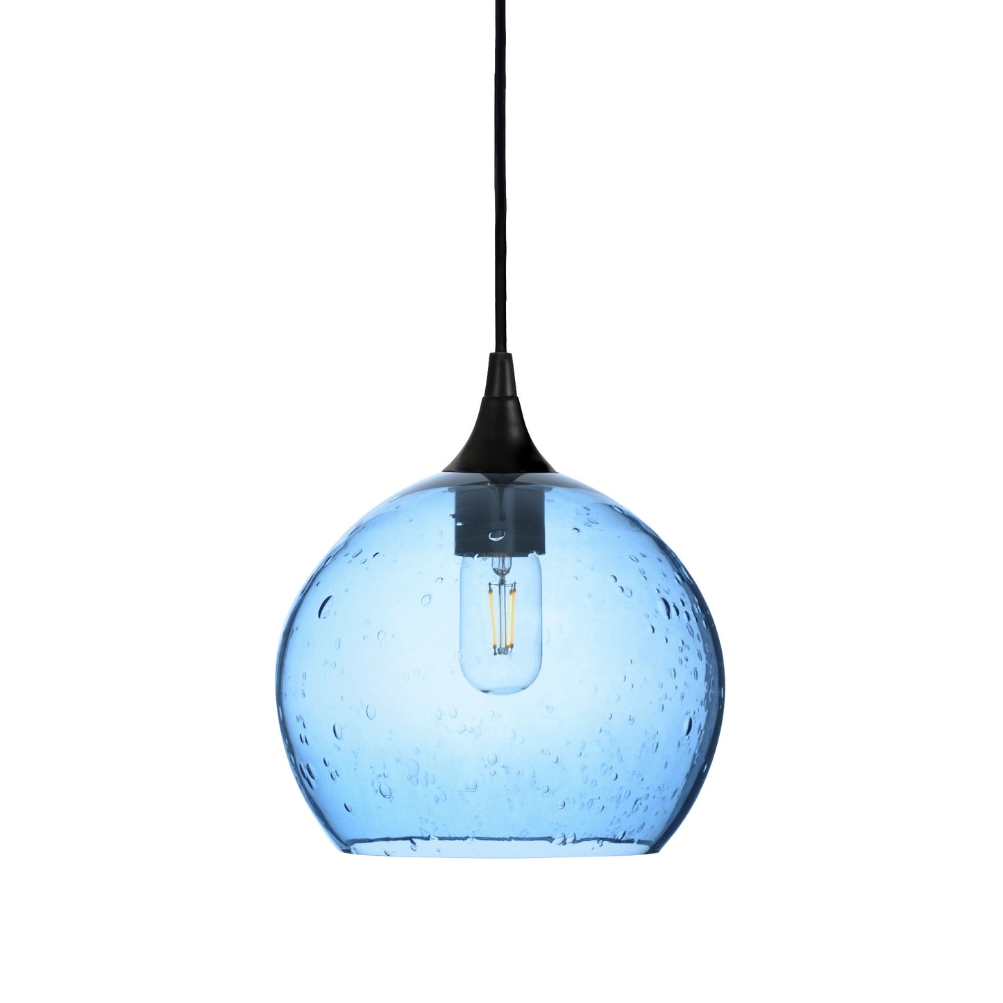 768 Single Pendant Light-Bicycle Glass Co-Matte Black 15ft Cord + Track Mount-Lunar-Steel Blue-Bicycle Glass Co