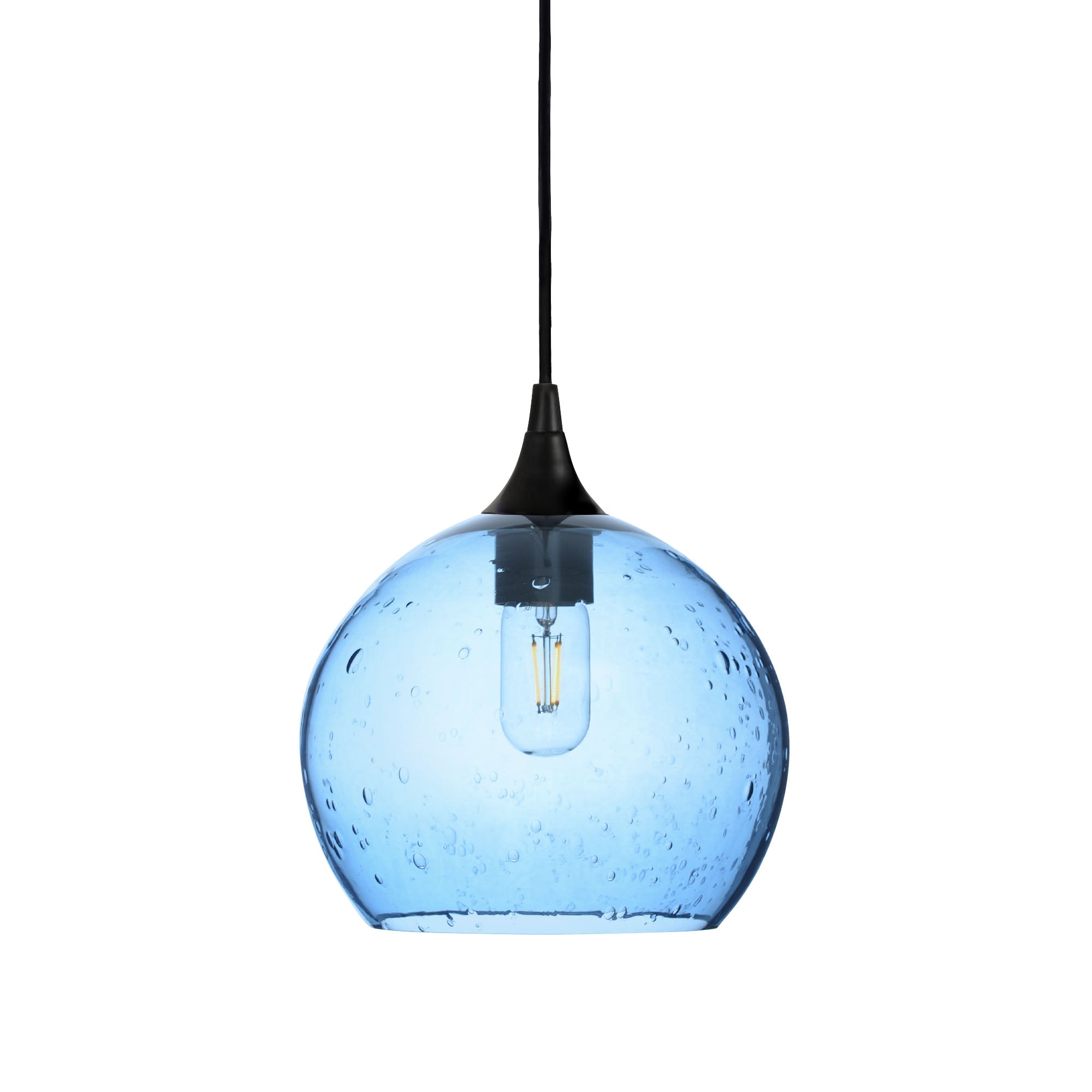 768 Single Pendant Light-Bicycle Glass Co-Matte Black 15ft Cord + Track Mount-Lunar-Steel Blue-Bicycle Glass Co