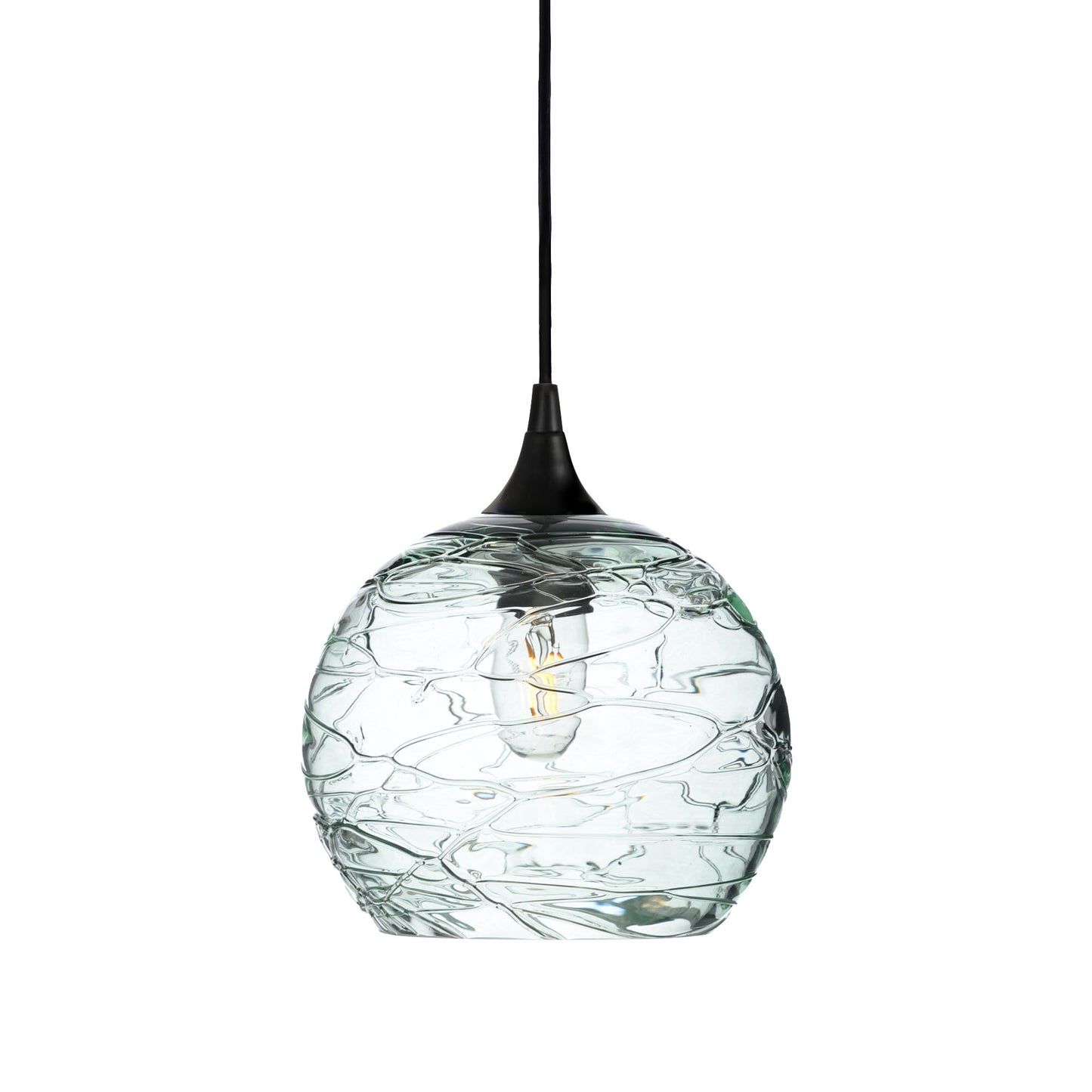 768 Single Pendant Light-Bicycle Glass Co-Matte Black 15ft Cord + Track Mount-Spun-Eco Clear-Bicycle Glass Co