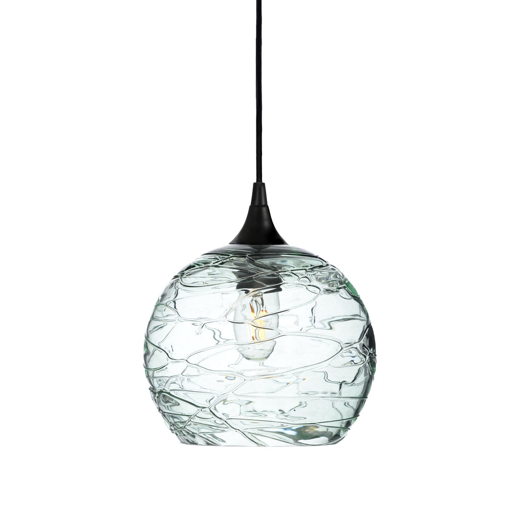 768 Single Pendant Light-Bicycle Glass Co-Matte Black 15ft Cord + Track Mount-Spun-Eco Clear-Bicycle Glass Co