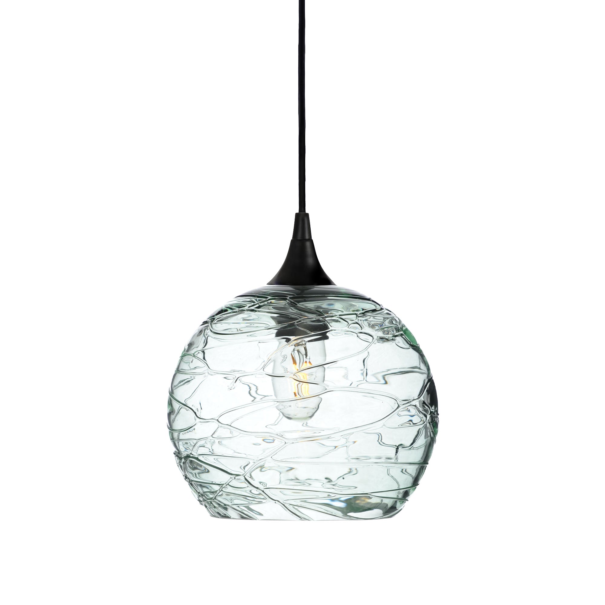 768 Single Pendant Light-Bicycle Glass Co-Matte Black 15ft Cord + Track Mount-Spun-Eco Clear-Bicycle Glass Co