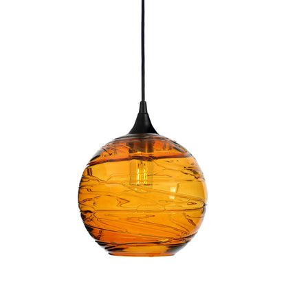 768 Single Pendant Light-Bicycle Glass Co-Matte Black - 4ft Cord-Spun-Golden Amber-Bicycle Glass Co