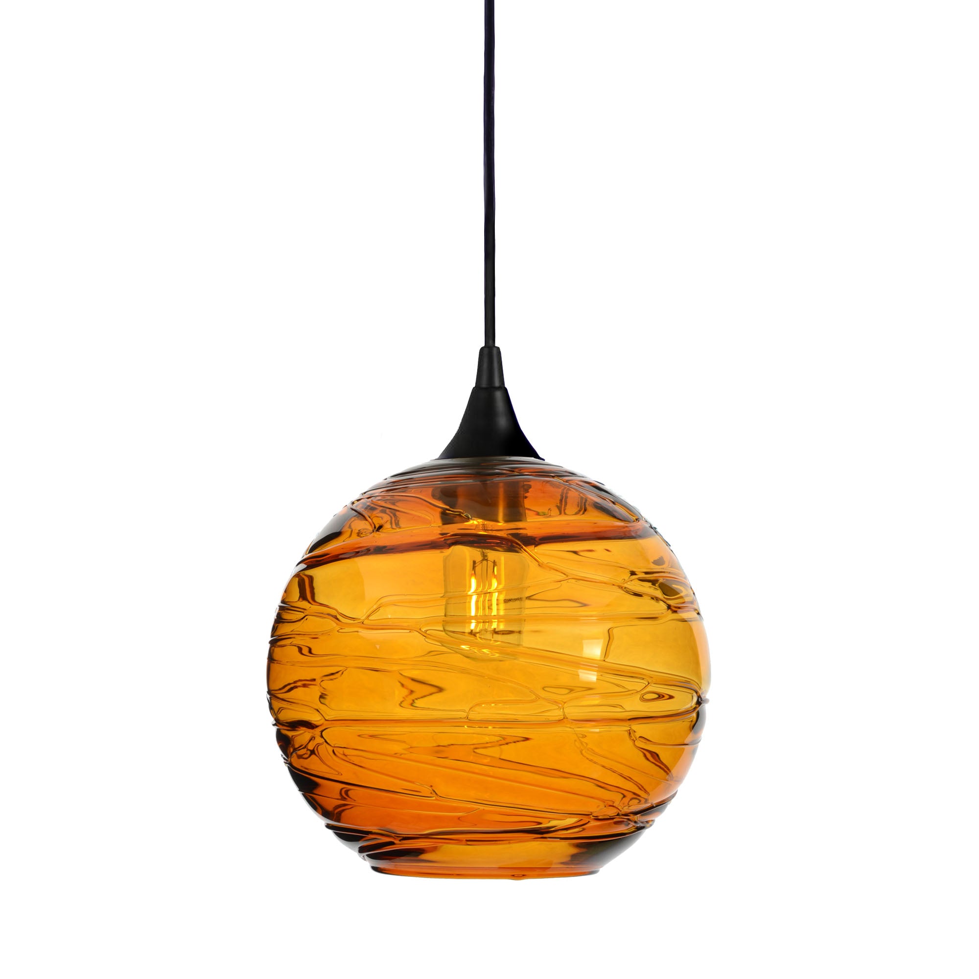768 Single Pendant Light-Bicycle Glass Co-Matte Black - 4ft Cord-Spun-Golden Amber-Bicycle Glass Co