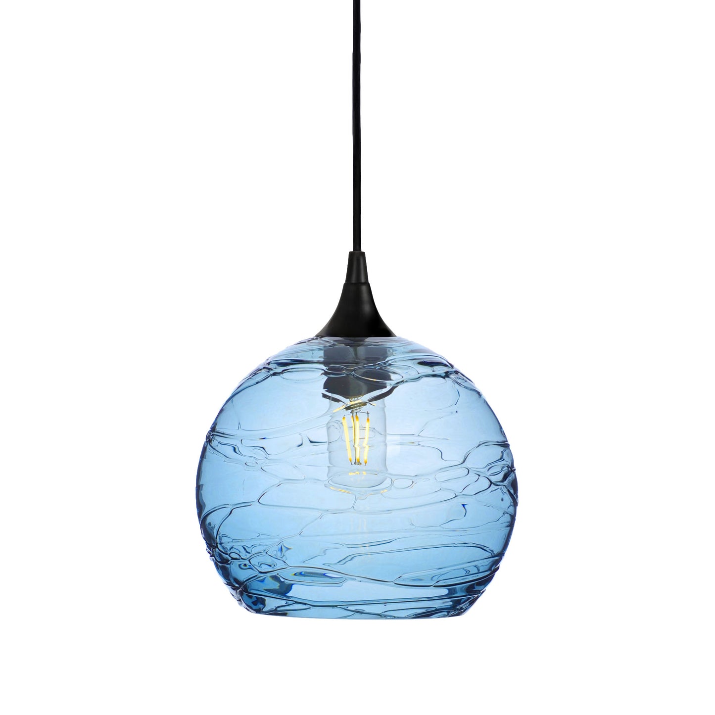 768 Single Pendant Light-Bicycle Glass Co-Matte Black 15ft Cord + Track Mount-Spun-Steel Blue-Bicycle Glass Co