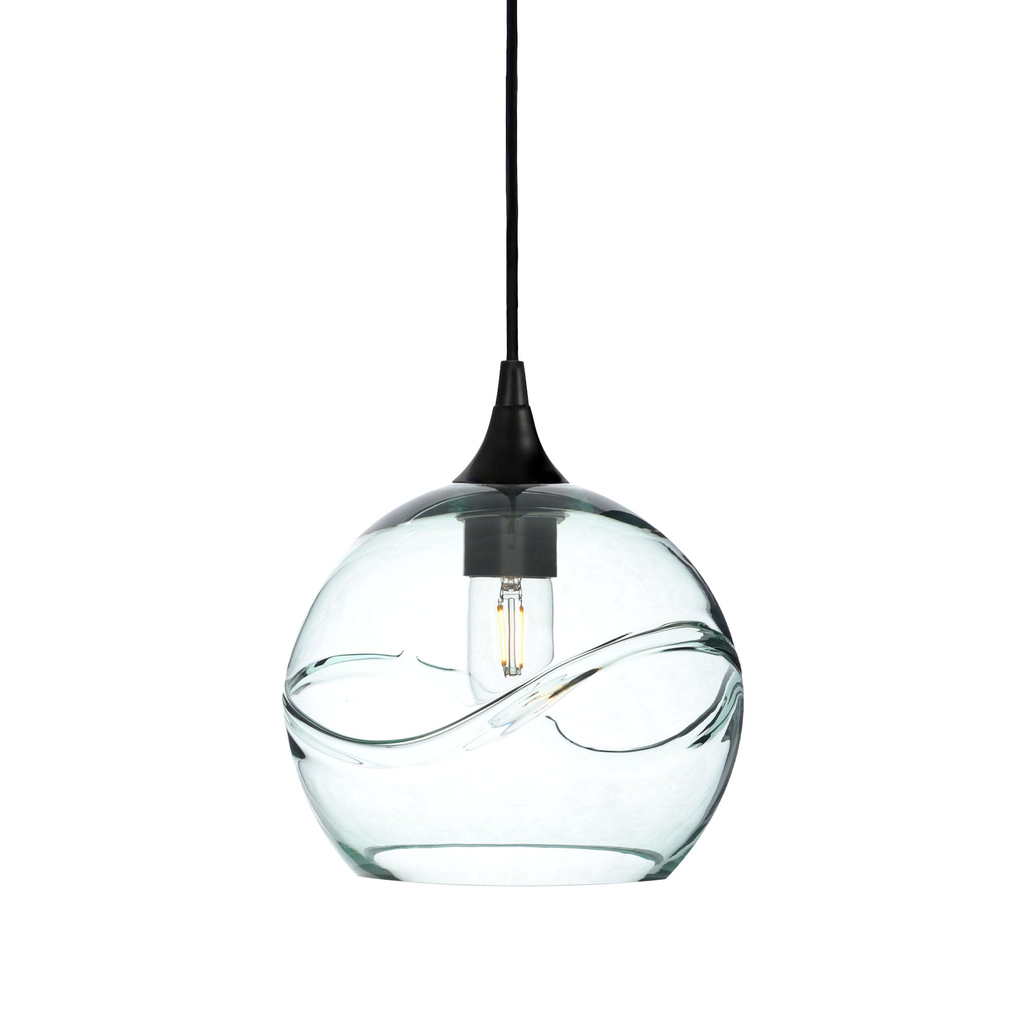 768 Single Pendant Light-Bicycle Glass Co-Matte Black 15ft Cord + Track Mount-Swell-Eco Clear-Bicycle Glass Co