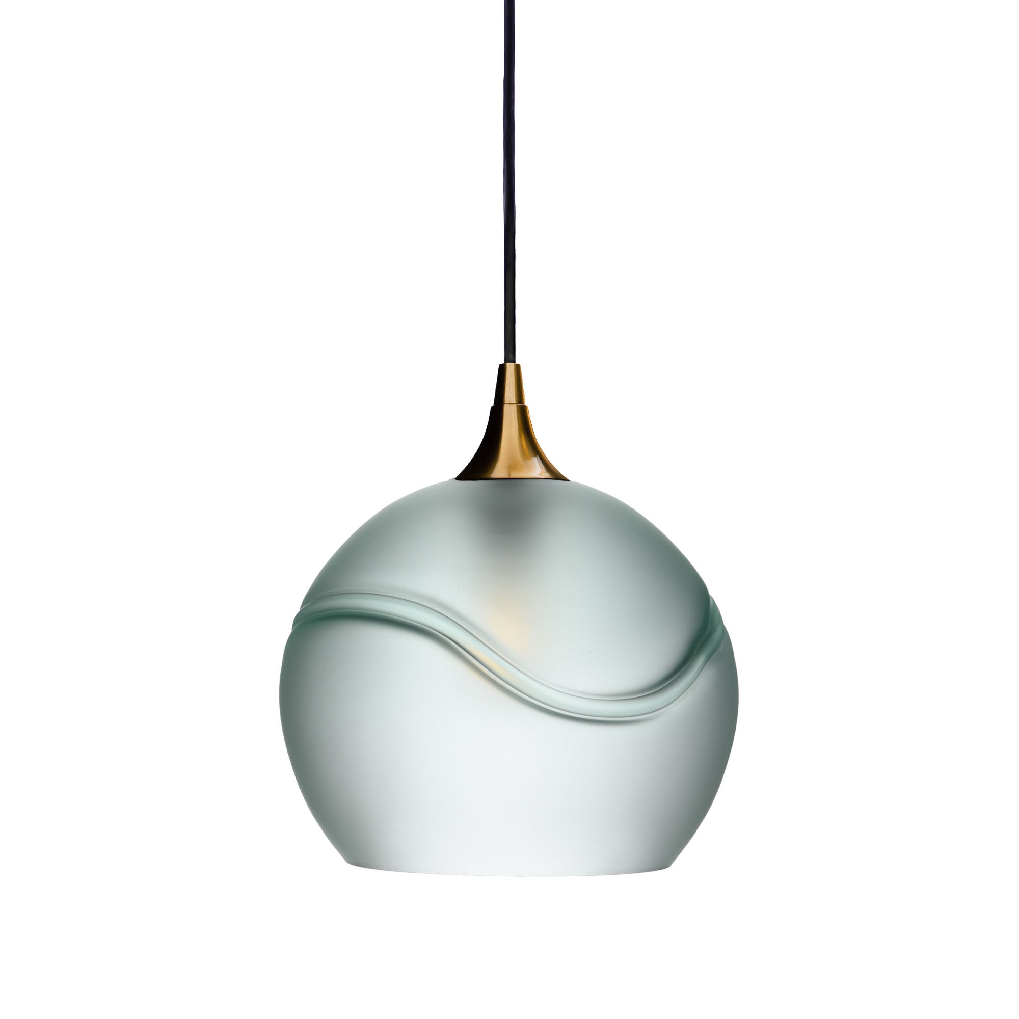 768 Single Pendant Light-Bicycle Glass Co-Polished Brass - 4ft Cord-Glacial-Eco Clear-Bicycle Glass Co