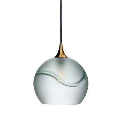 768 Single Pendant Light-Bicycle Glass Co-Polished Brass - 4ft Cord-Glacial-Eco Clear-Bicycle Glass Co