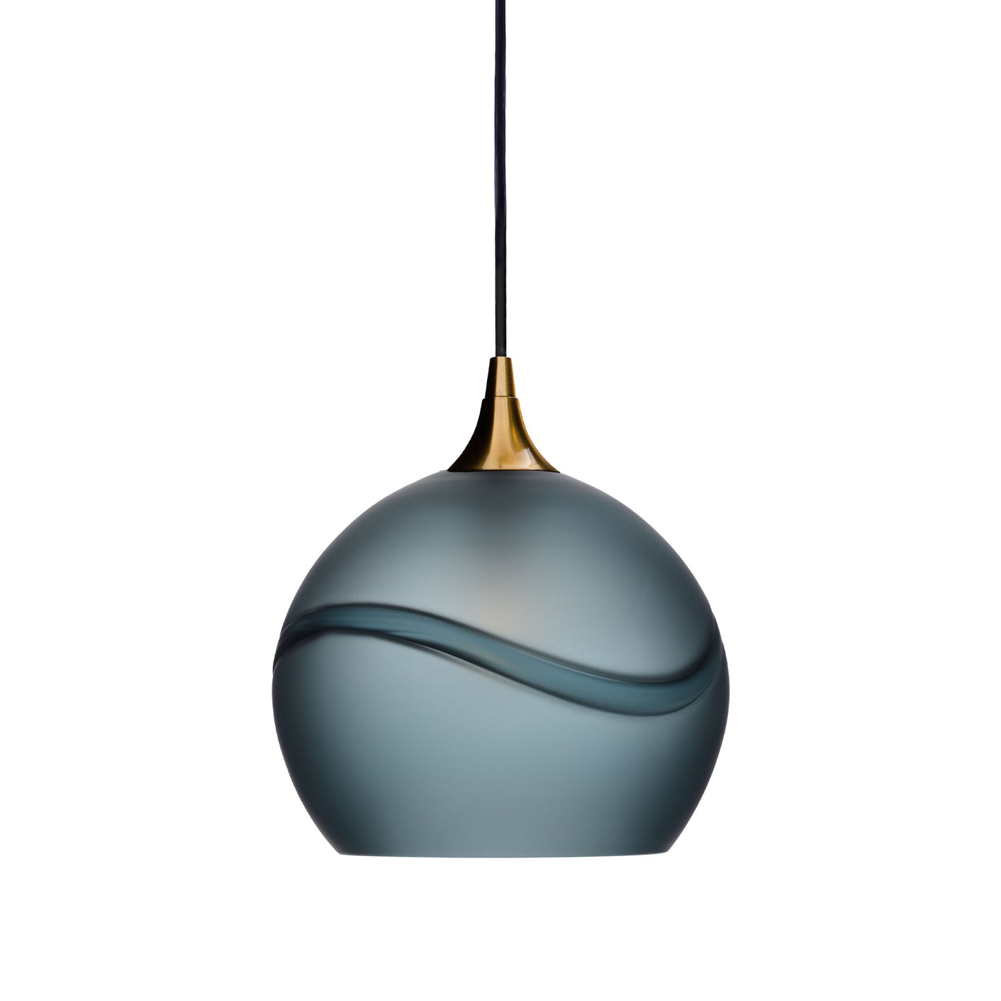 768 Single Pendant Light-Bicycle Glass Co-Polished Brass - 4ft Cord-Glacial-Slate Gray-Bicycle Glass Co