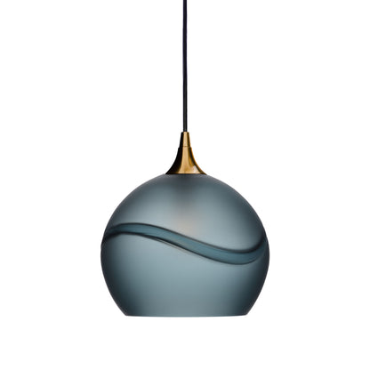 768 Single Pendant Light-Bicycle Glass Co-Polished Brass - 4ft Cord-Glacial-Slate Gray-Bicycle Glass Co