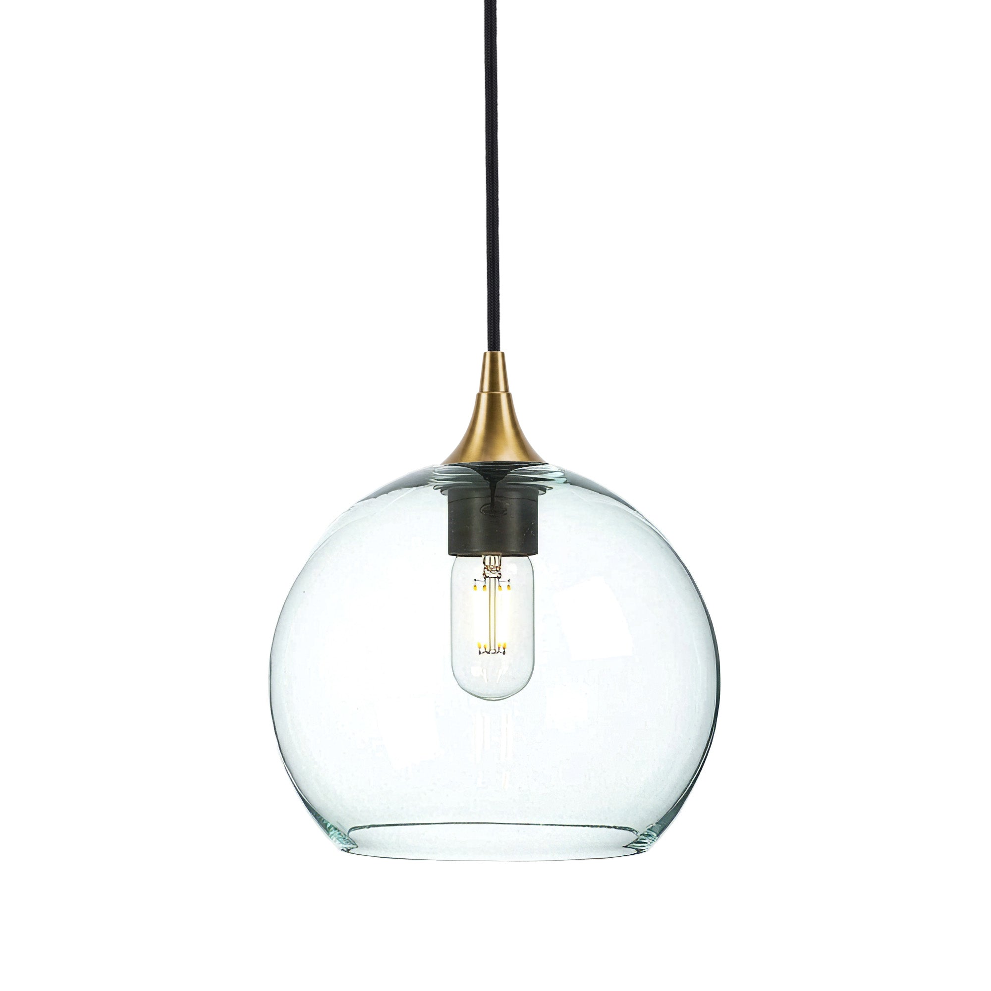 768 Single Pendant Light-Bicycle Glass Co-Polished Brass - 4ft Cord-Lucent-Eco Clear-Bicycle Glass Co
