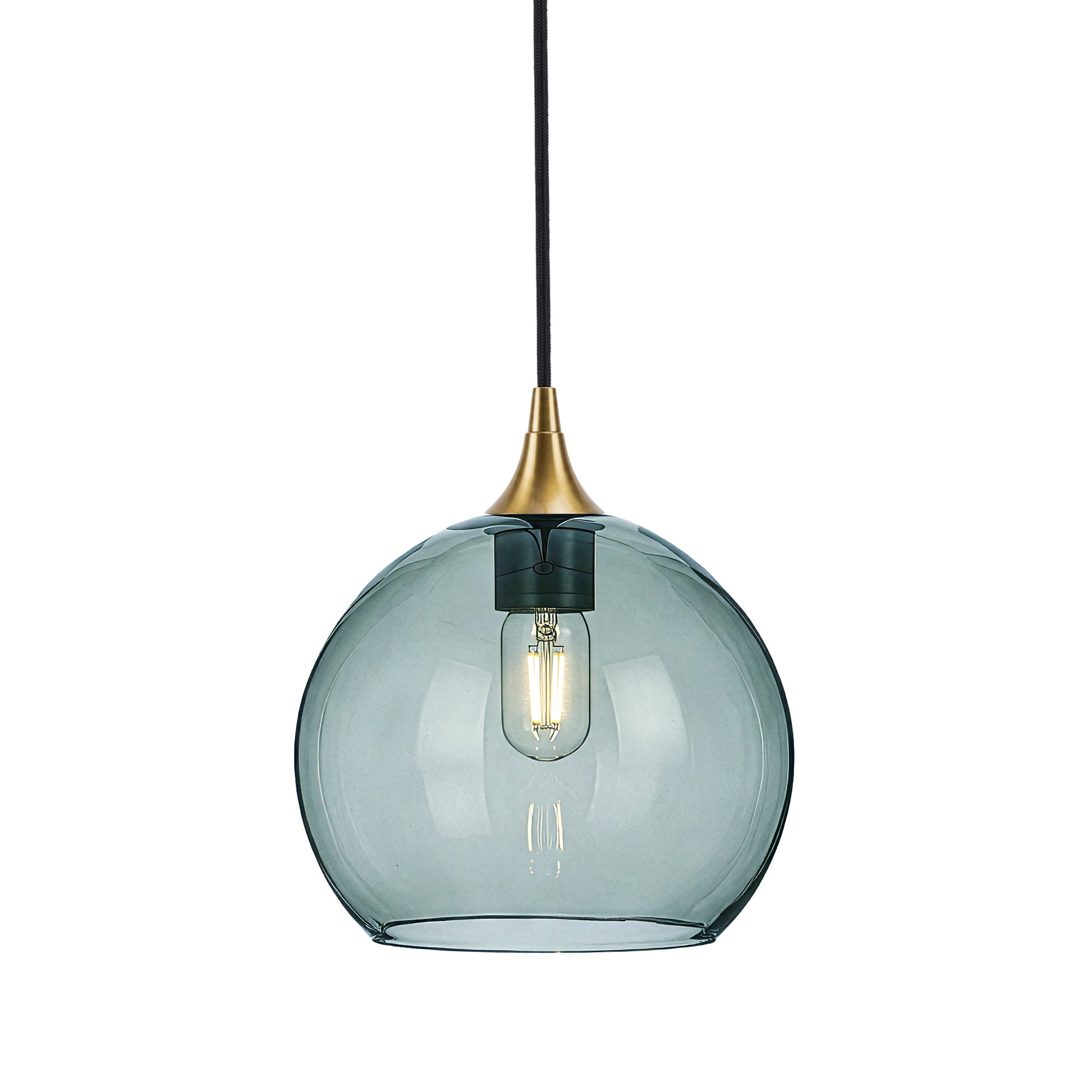 768 Single Pendant Light-Bicycle Glass Co-Polished Brass - 4ft Cord-Lucent-Slate Gray-Bicycle Glass Co