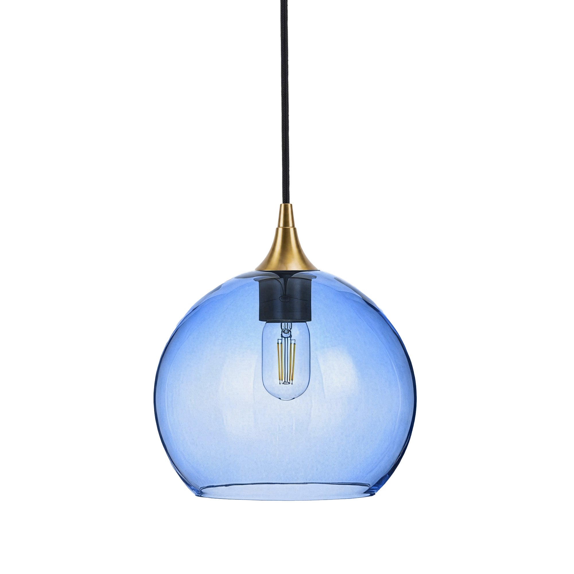 768 Single Pendant Light-Bicycle Glass Co-Polished Brass - 4ft Cord-Lucent-Steel Blue-Bicycle Glass Co