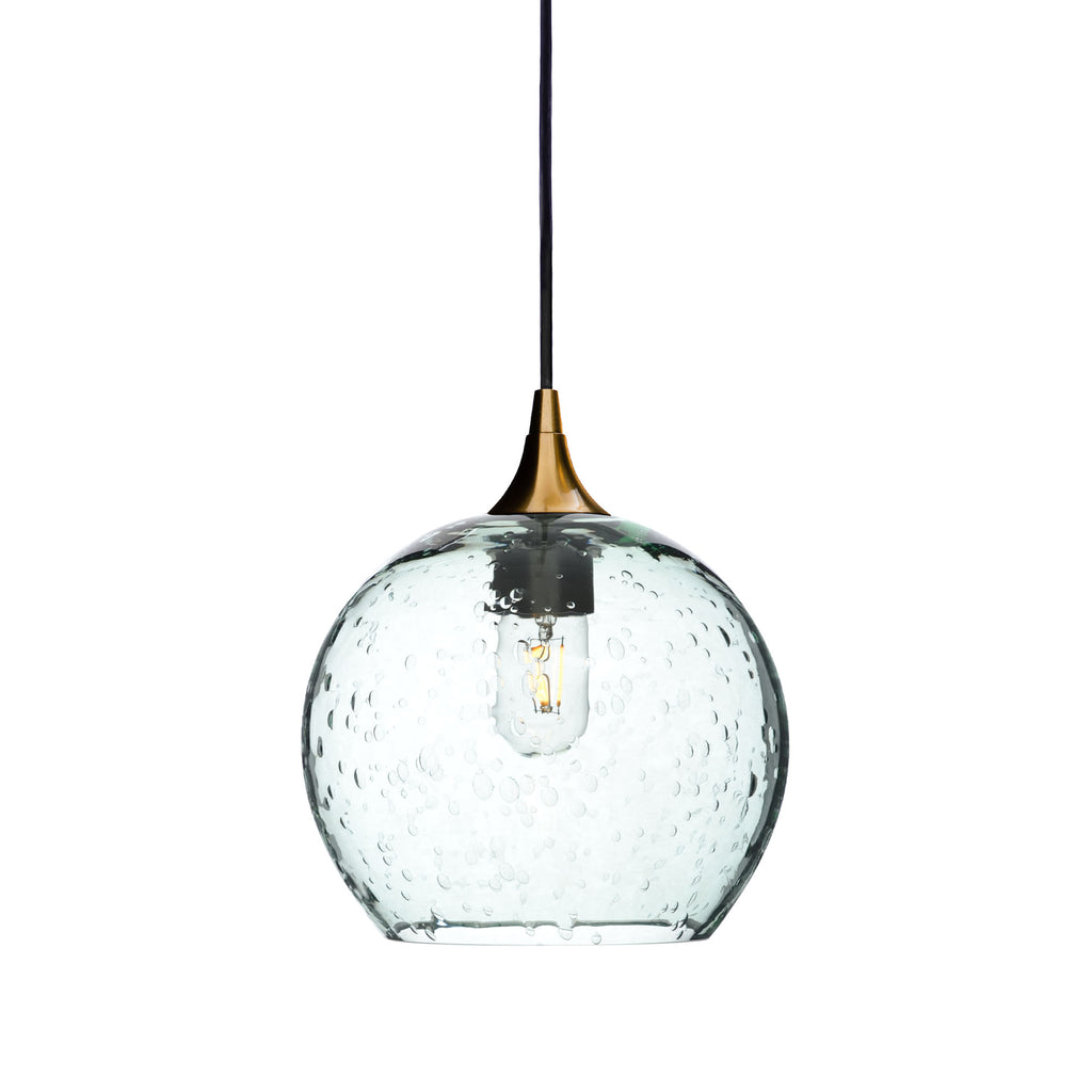 768 Single Pendant Light-Bicycle Glass Co-Polished Brass - 4ft Cord-Lunar-Eco Clear-Bicycle Glass Co