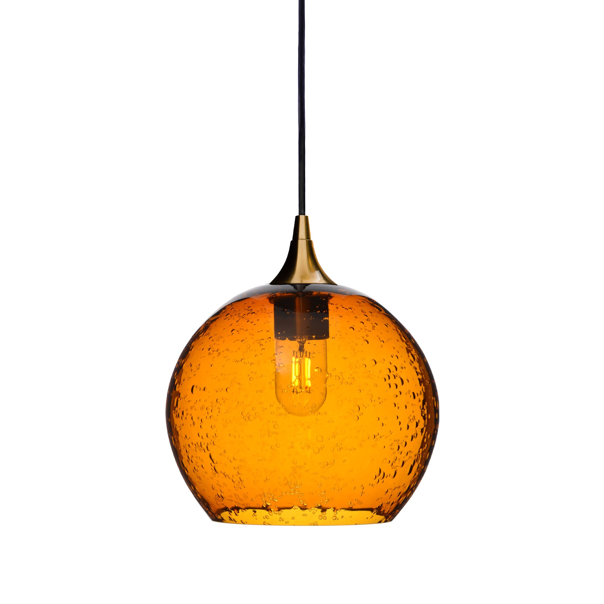 768 Single Pendant Light-Bicycle Glass Co-Polished Brass - 4ft Cord-Lunar-Golden Amber-Bicycle Glass Co